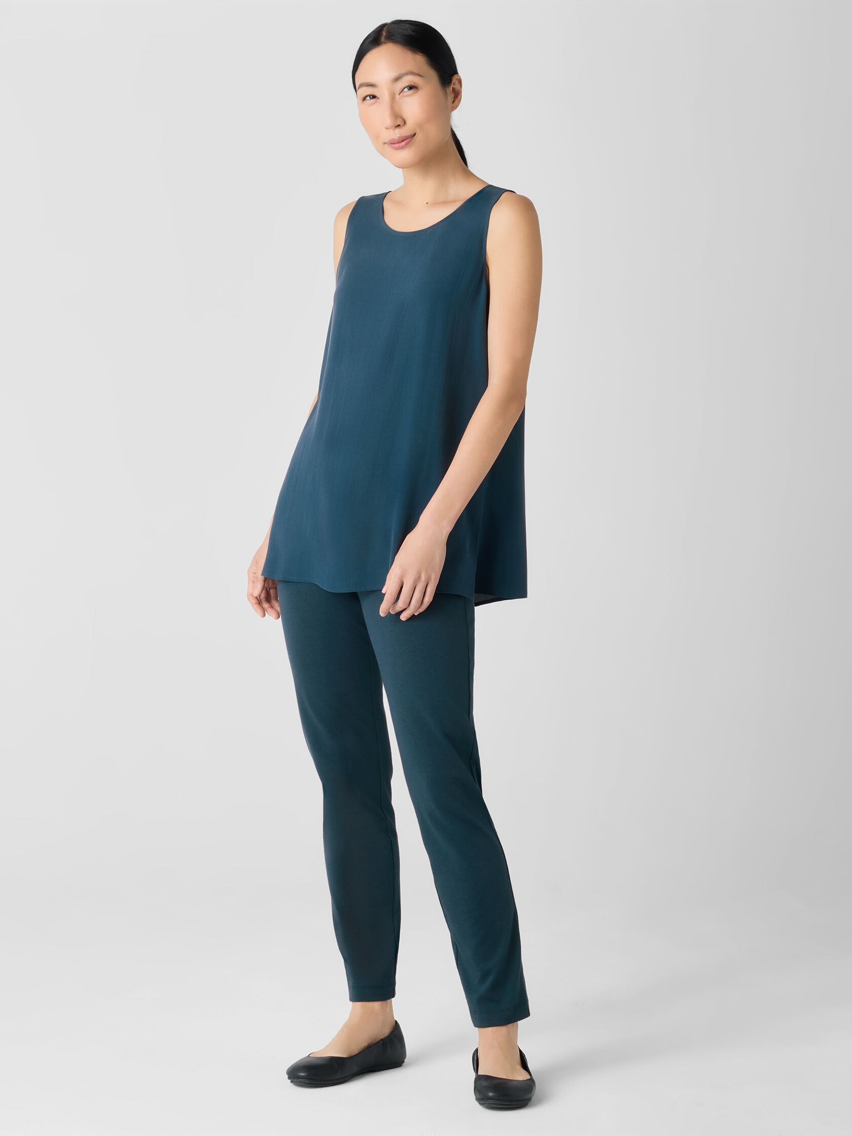 Silk Georgette Crepe Ballet Neck Long Tank