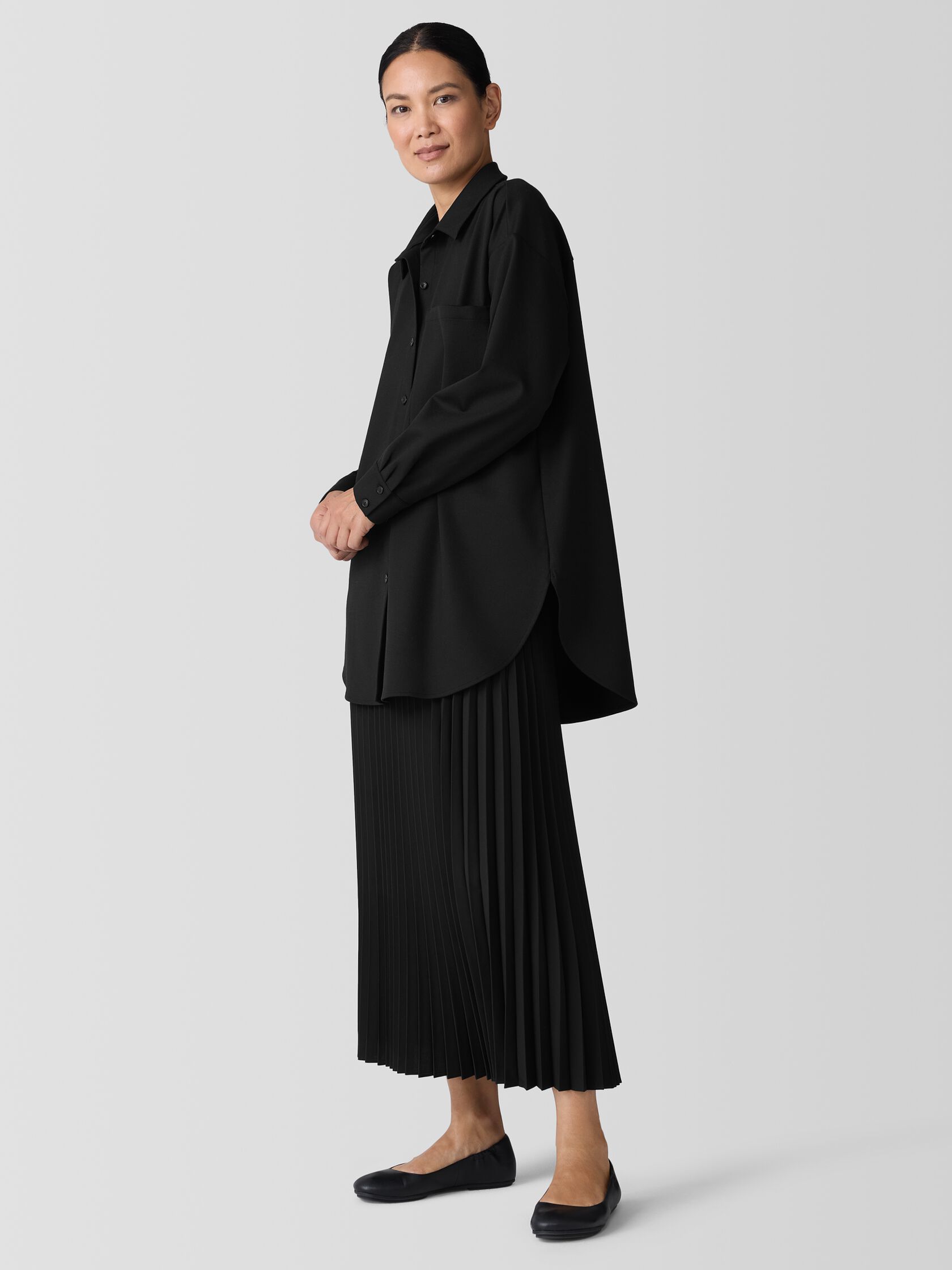 Lightweight Ponte Classic Collar Long Shirt