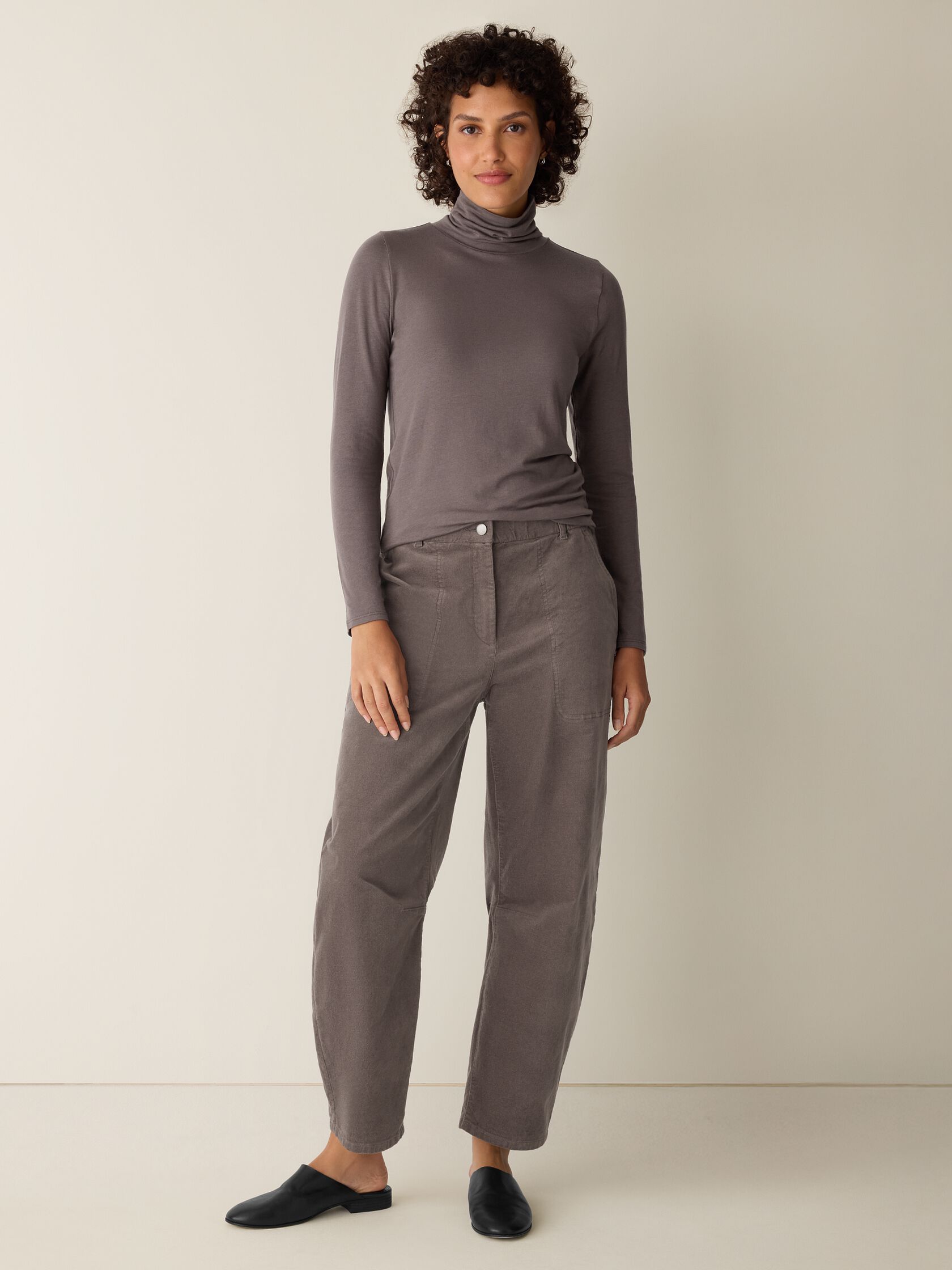 Sheer Cotton Blend Knit Turtleneck Top