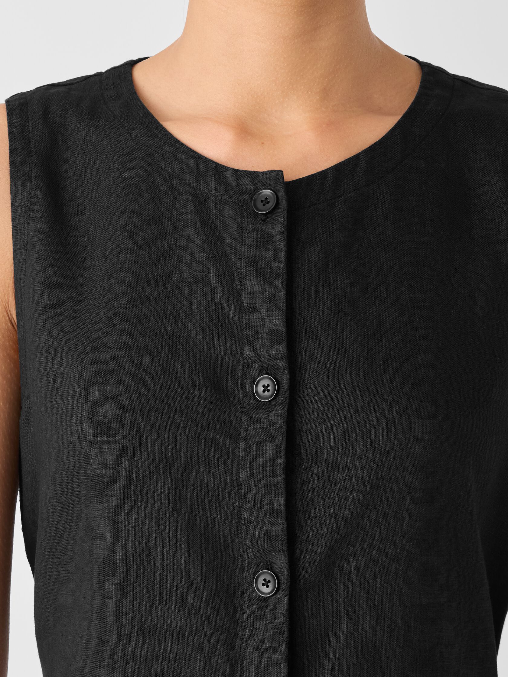 Organic Linen Round Neck Long Vest
