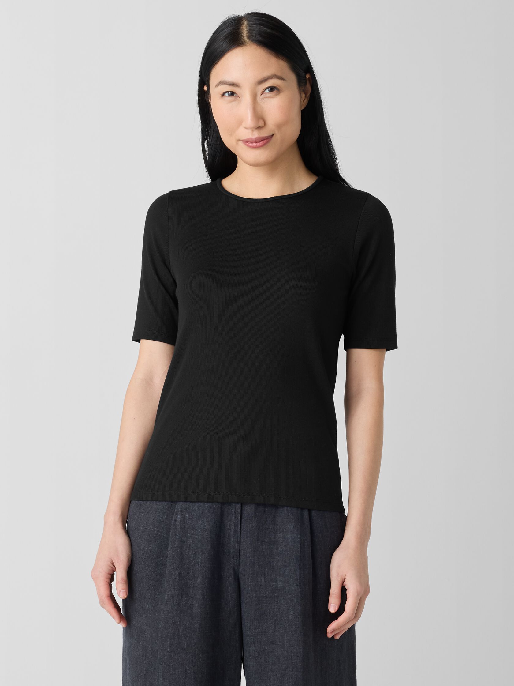 Organic Cotton Stretch Rib Crew Neck Top