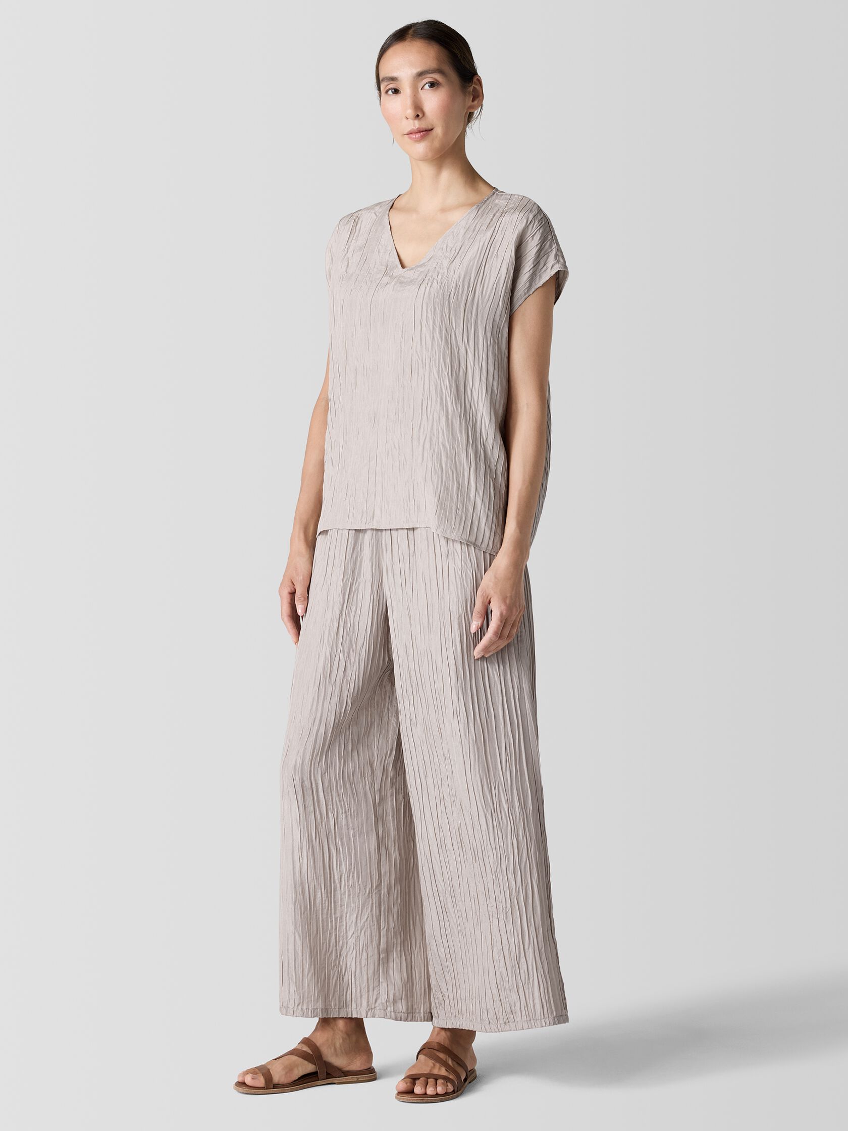 Textured Silk Jacquard V-Neck Top