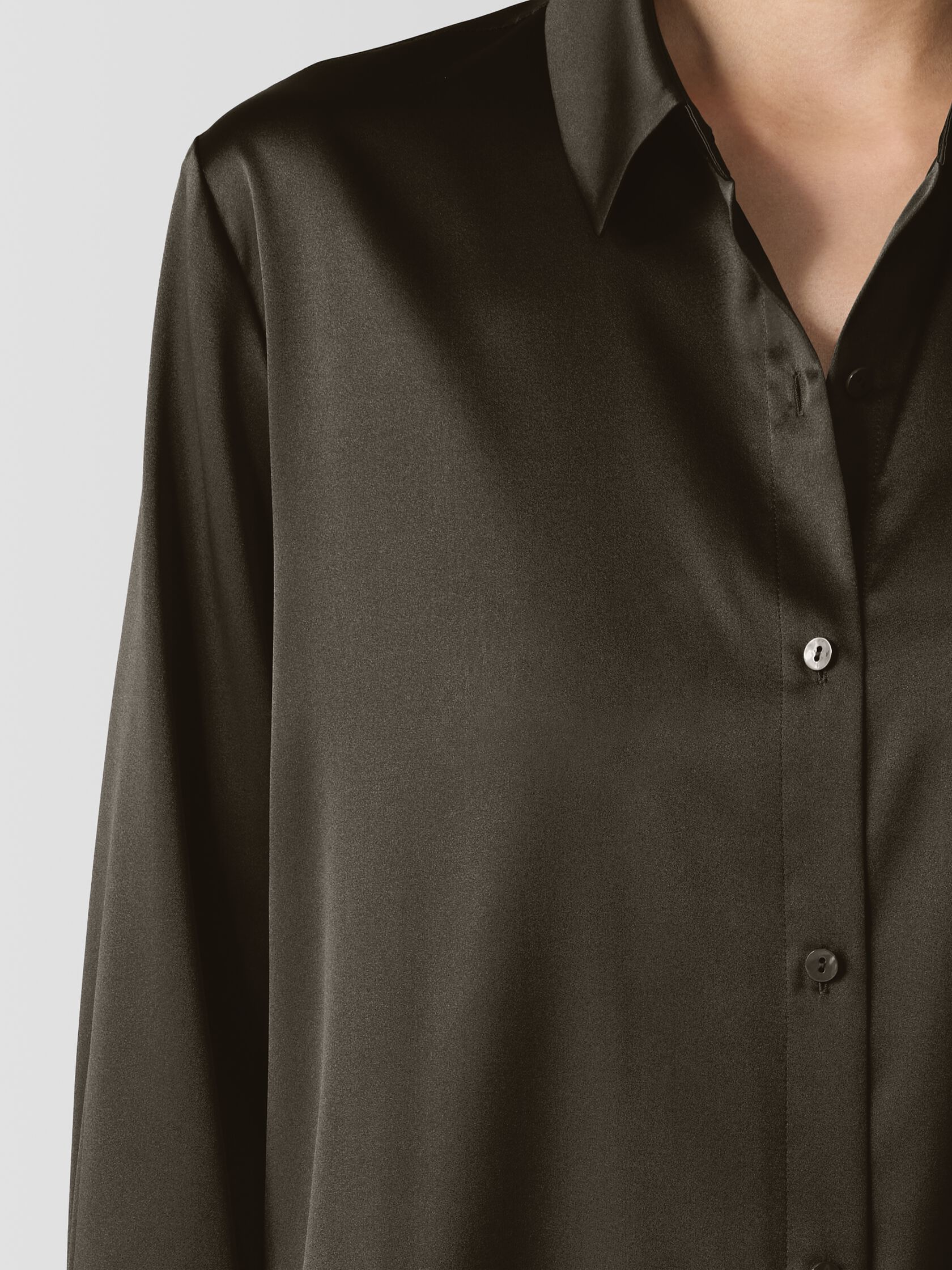 Stretch Silk Charmeuse Classic Collar Shirt