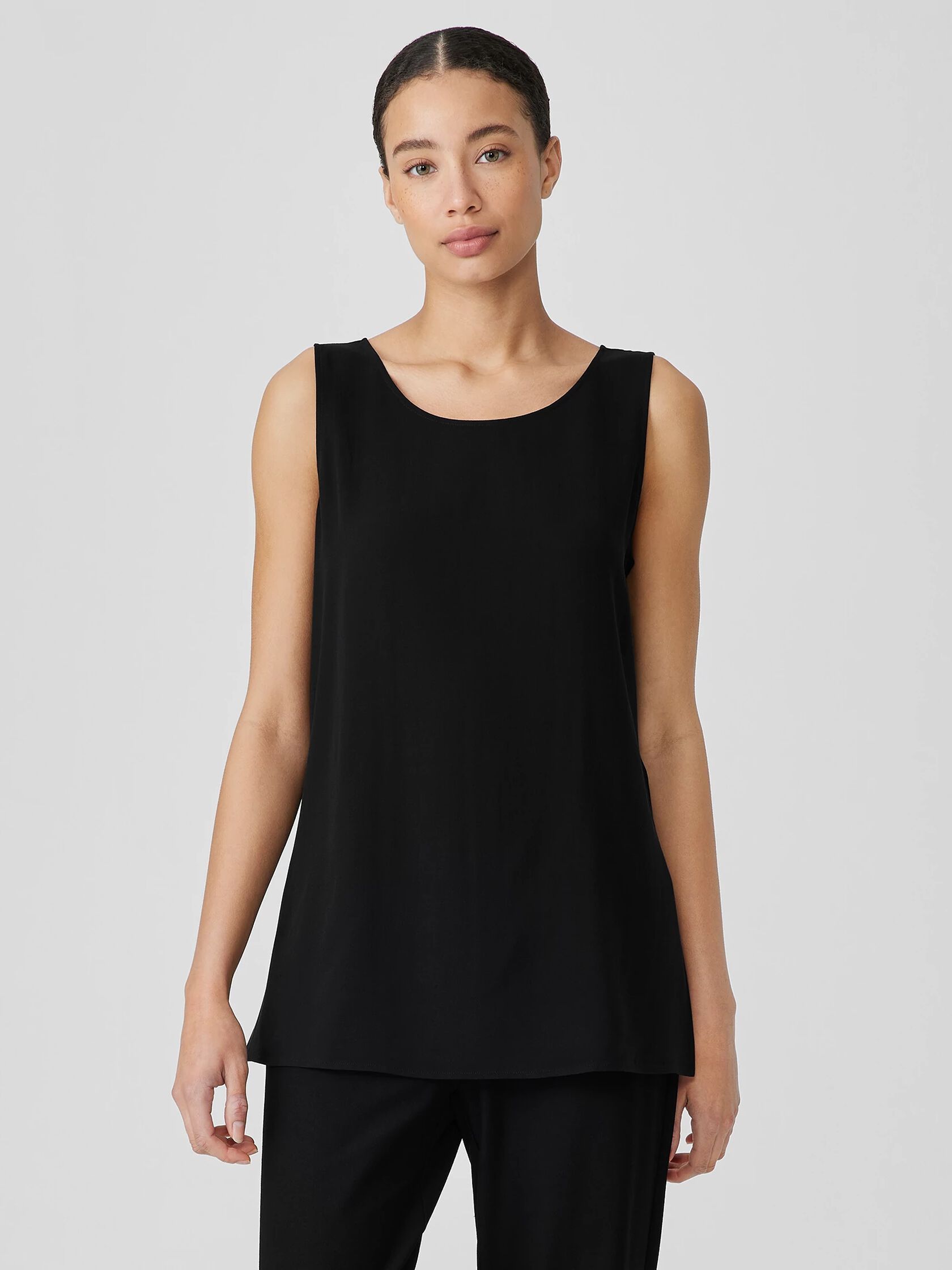 Silk Georgette Crepe Ballet Neck Long Tank