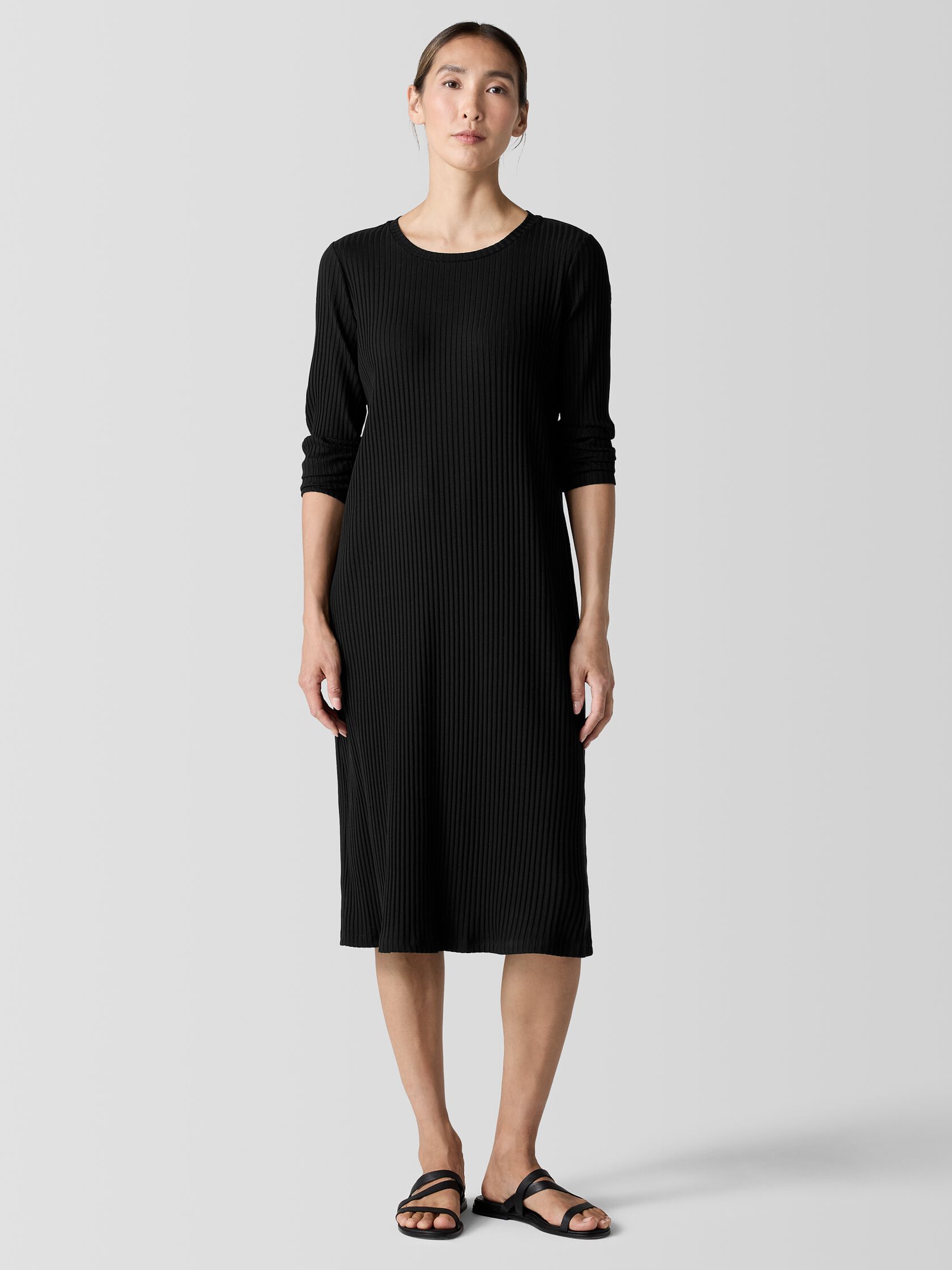 Textured Stretch Rib Crew Neck Dress