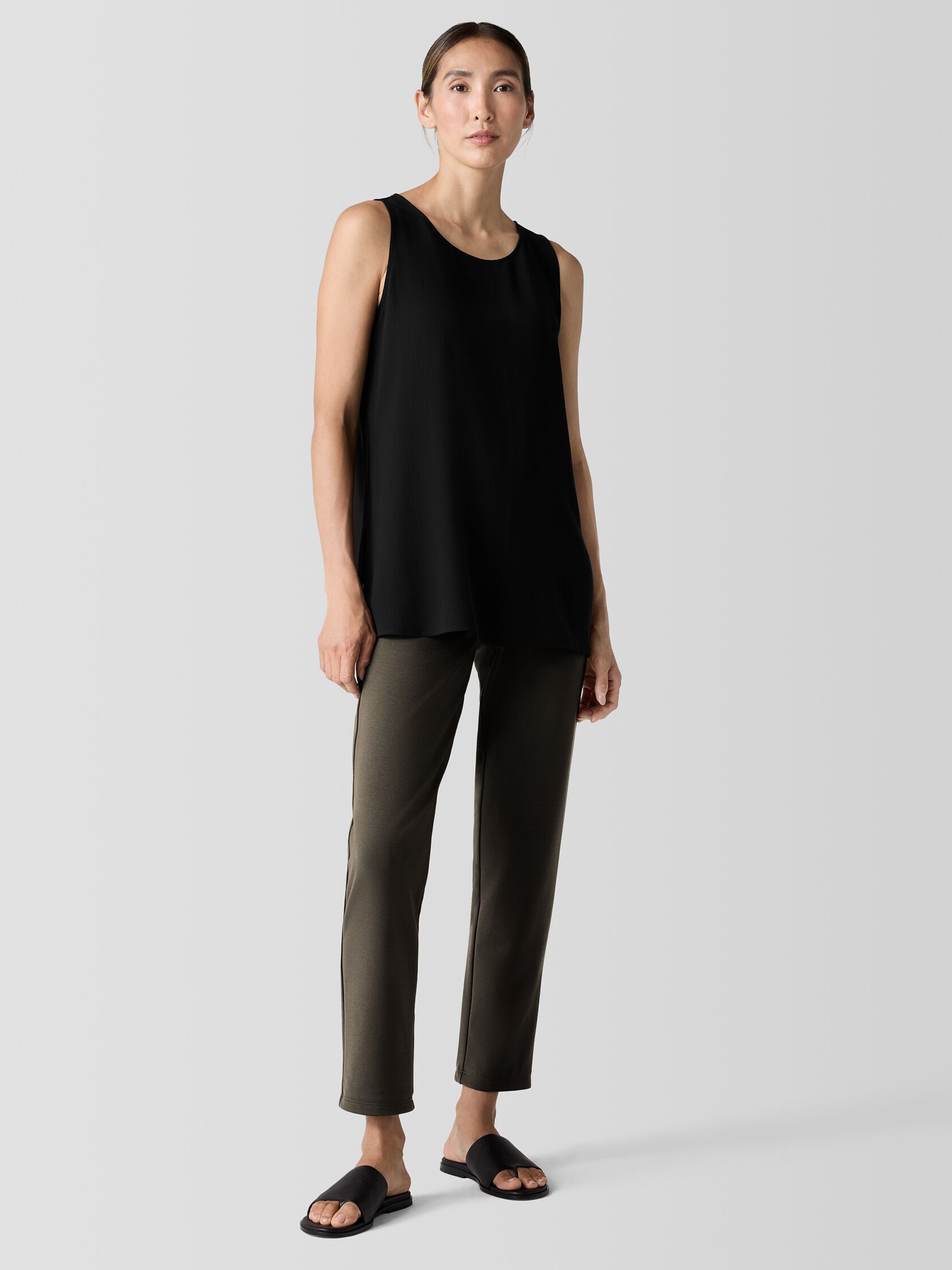 Silk Georgette Crepe Ballet Neck Long Tank