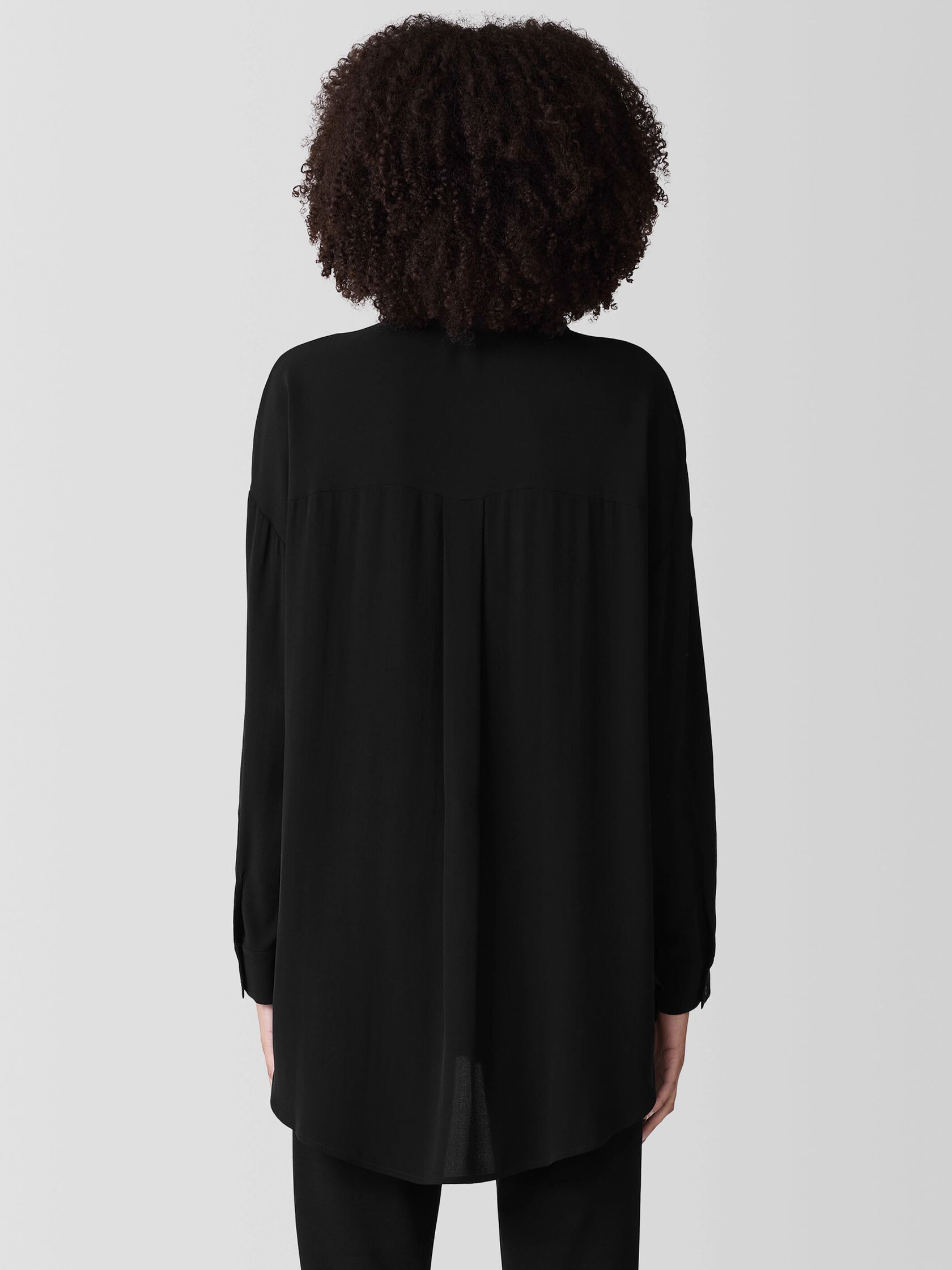 Silk Georgette Crepe Classic Collar Long Shirt