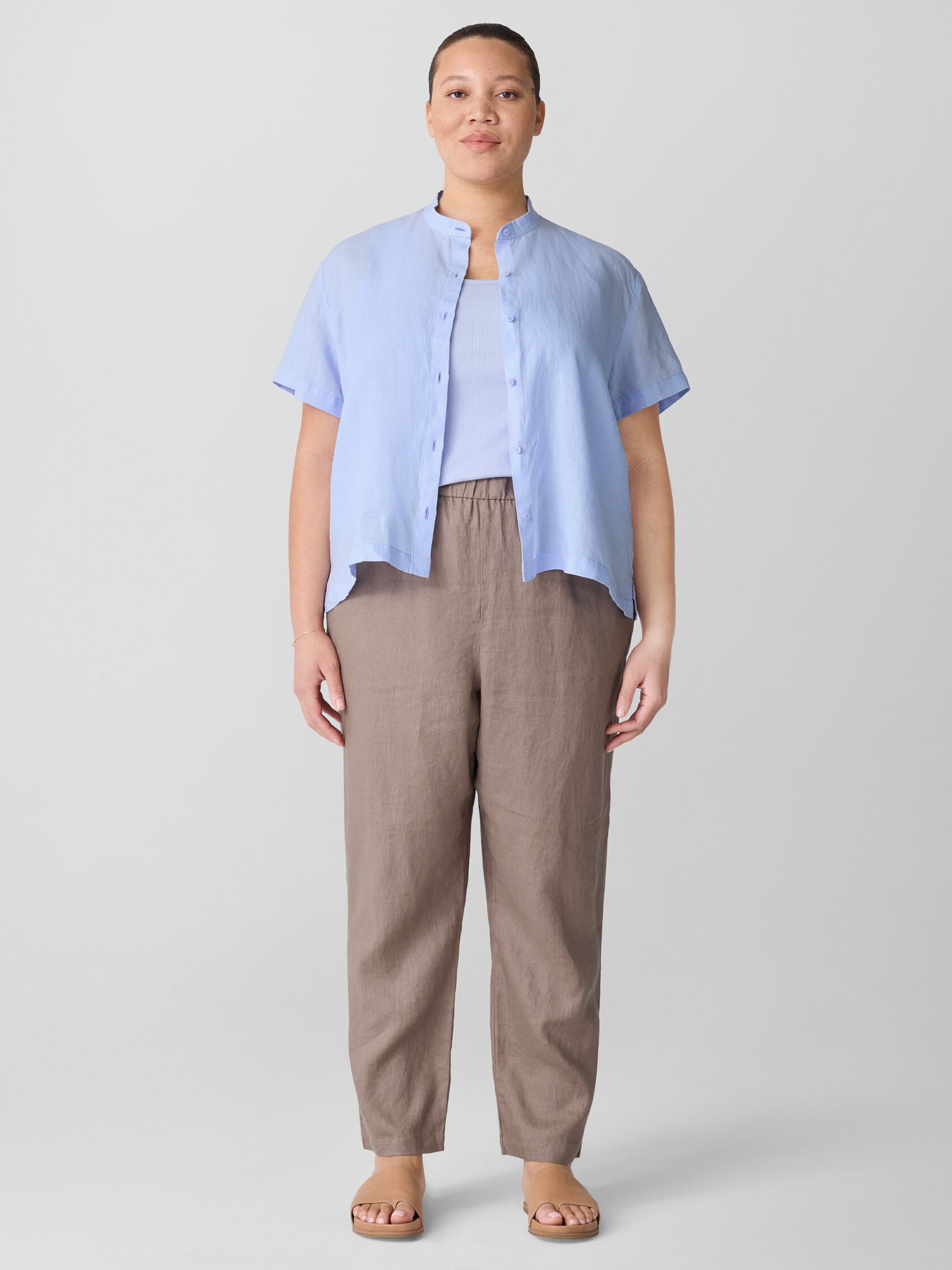 Organic Handkerchief Linen Band Collar Shirt