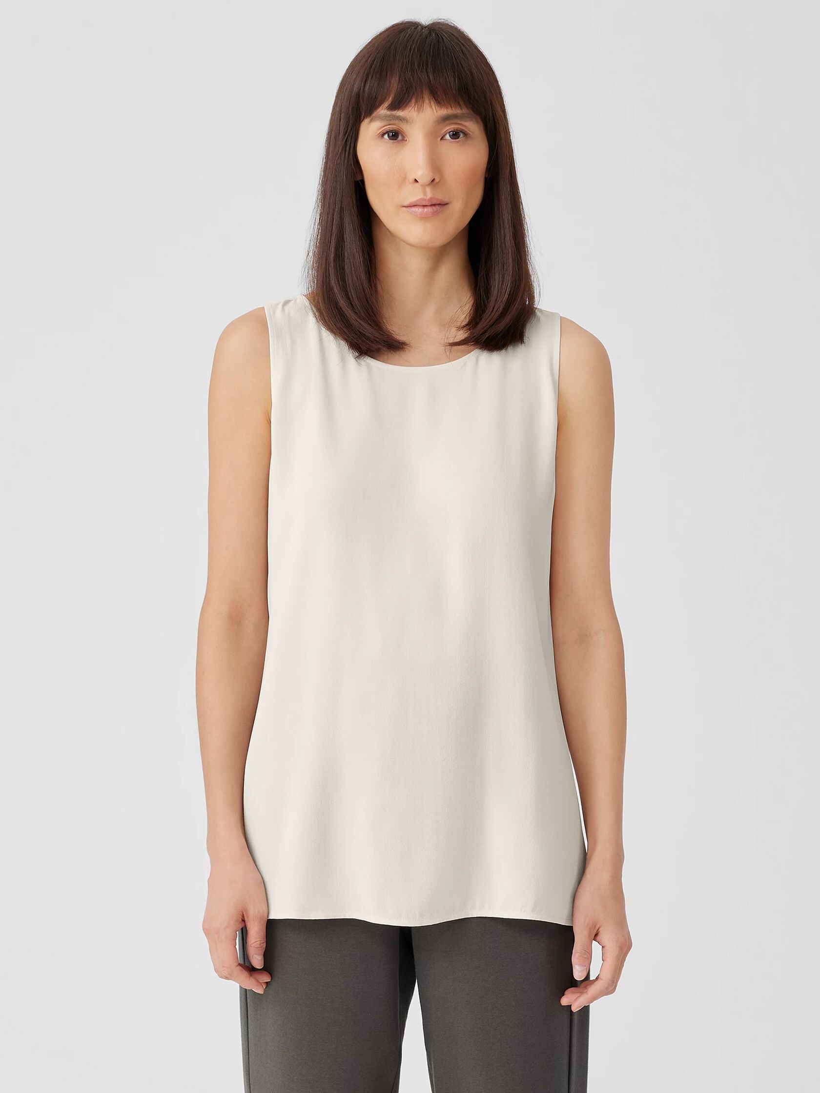 Silk Georgette Crepe Ballet Neck Long Tank