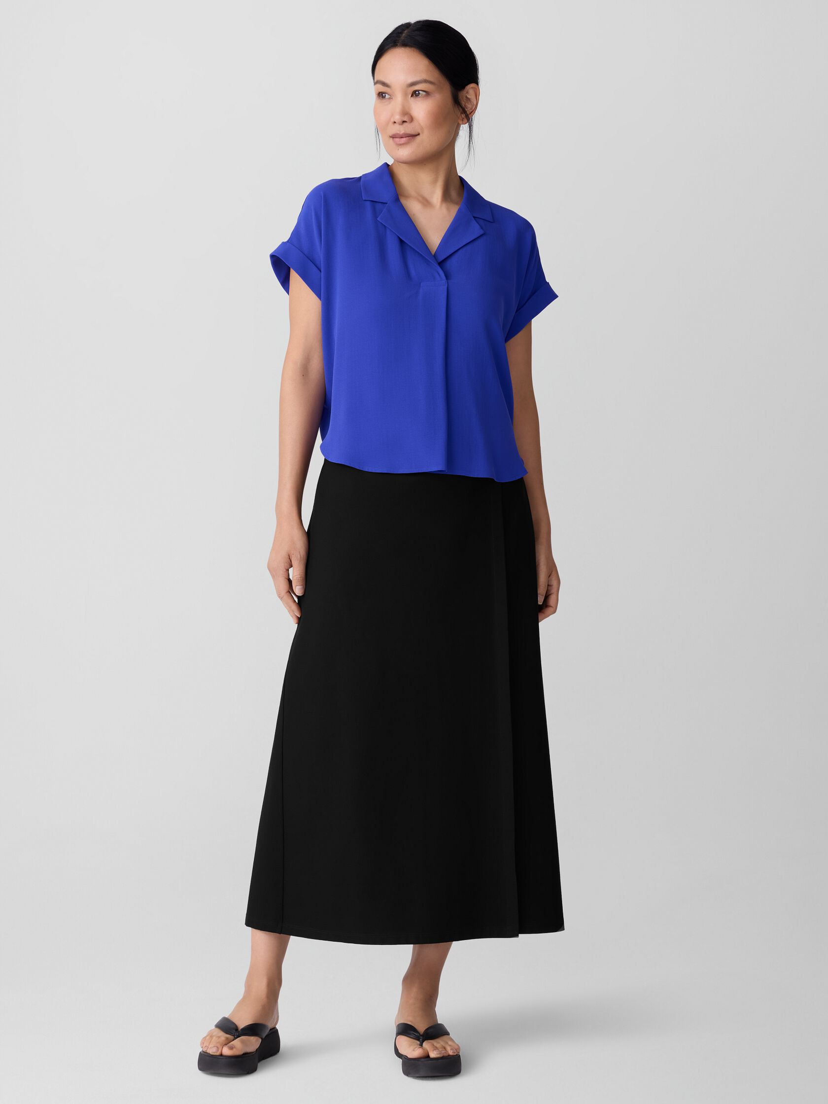 Silk Georgette Crepe Notch Collar Top