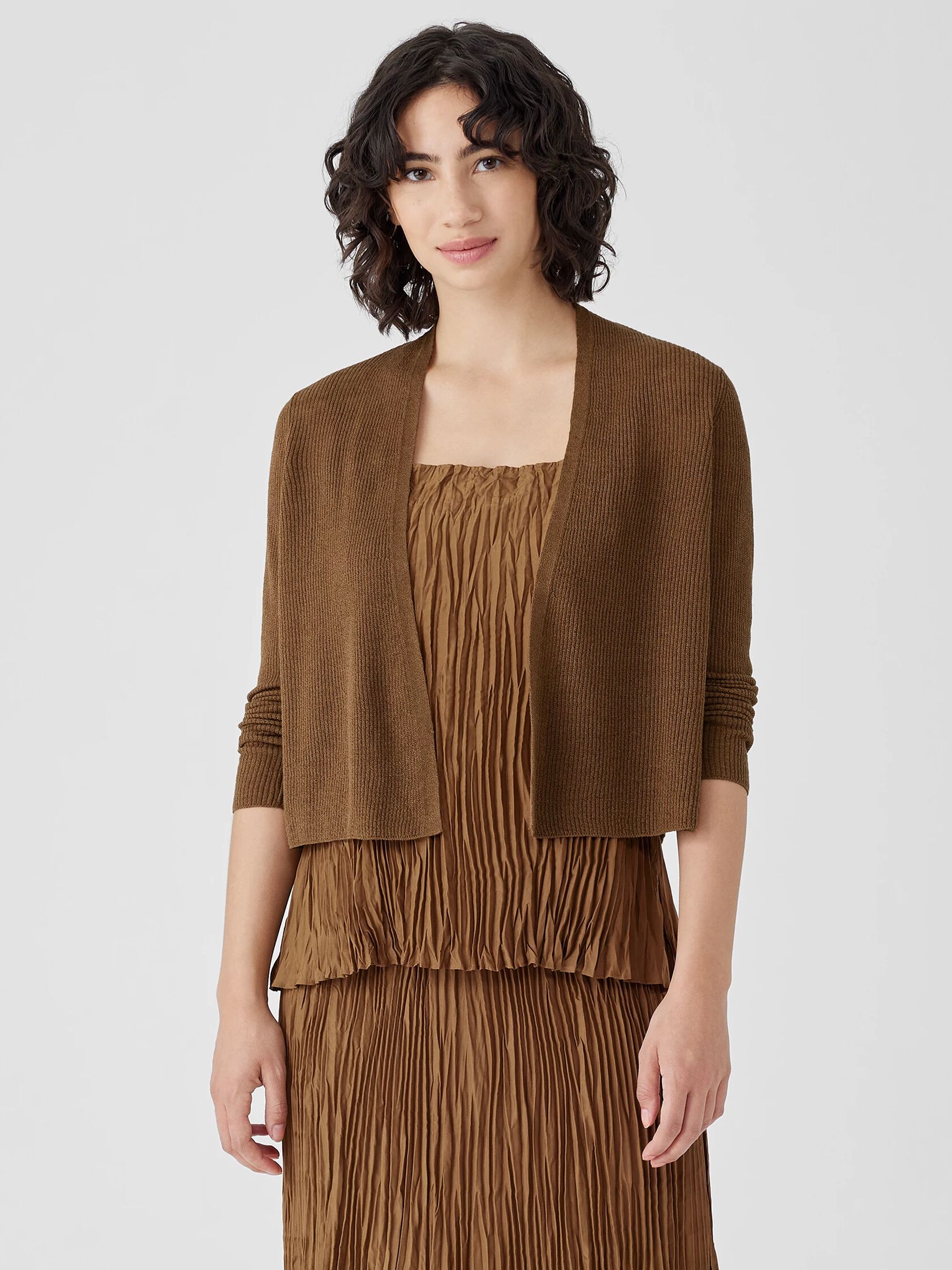 Organic Linen Cotton Airy Tuck Cropped Cardigan