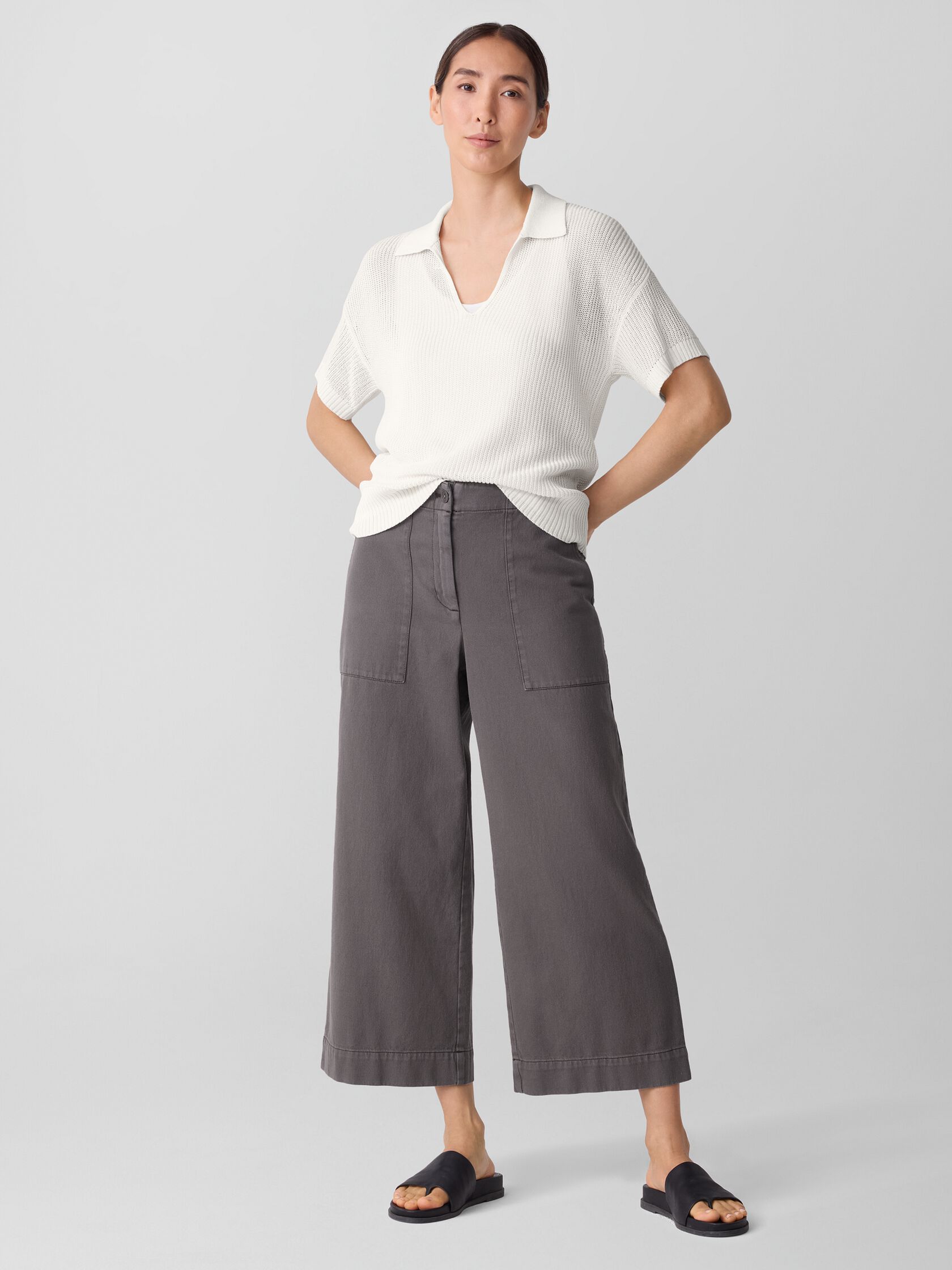 Garment-Dyed Utility Cotton Wide-Leg Pant