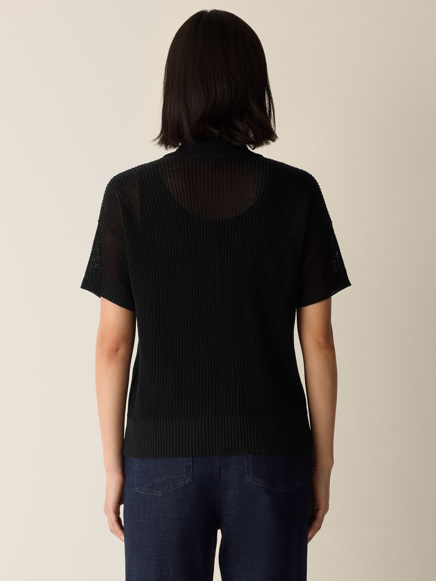 Cotton Silk Cord Split Neck Top