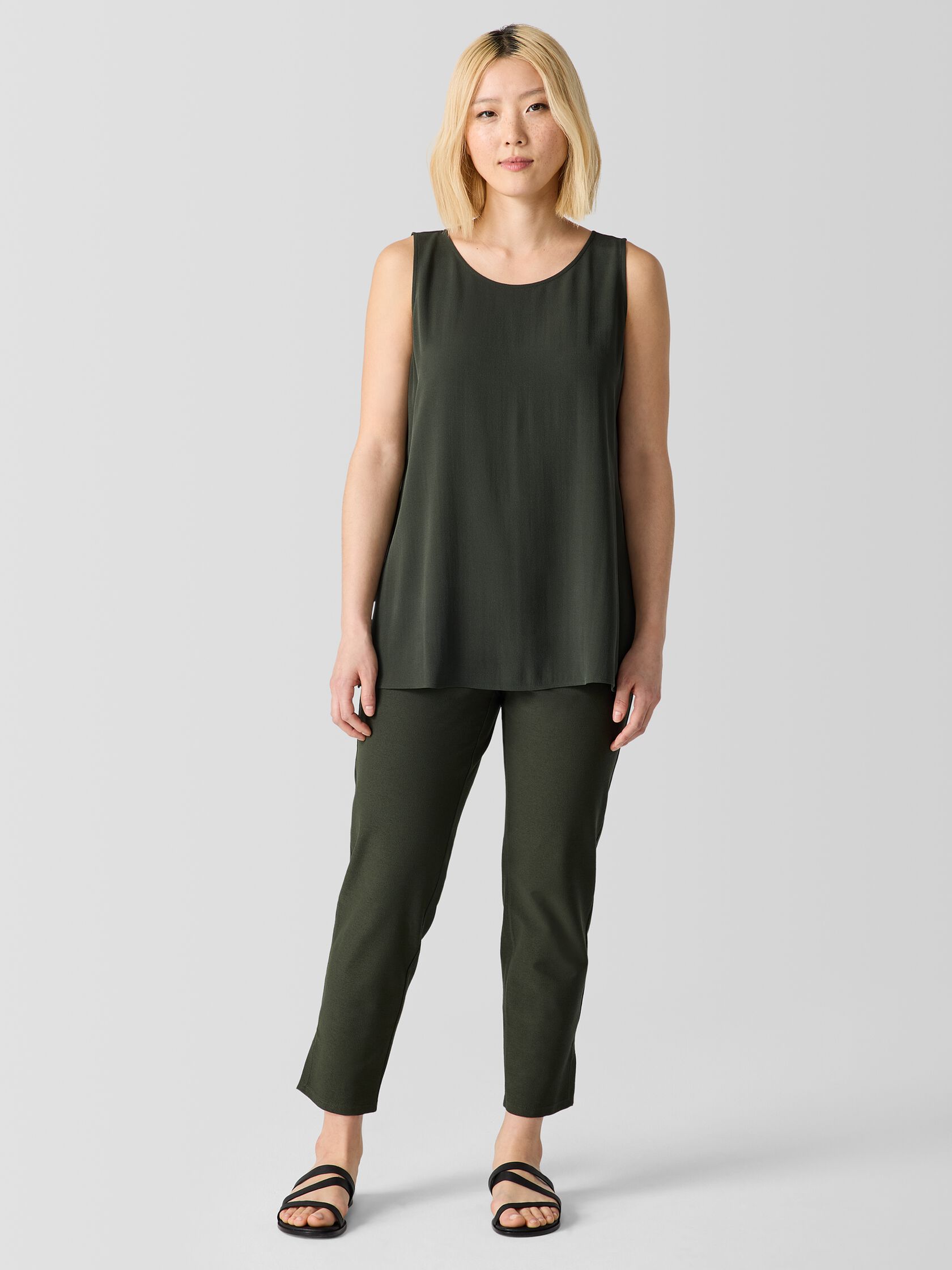 Silk Georgette Crepe Ballet Neck Long Tank