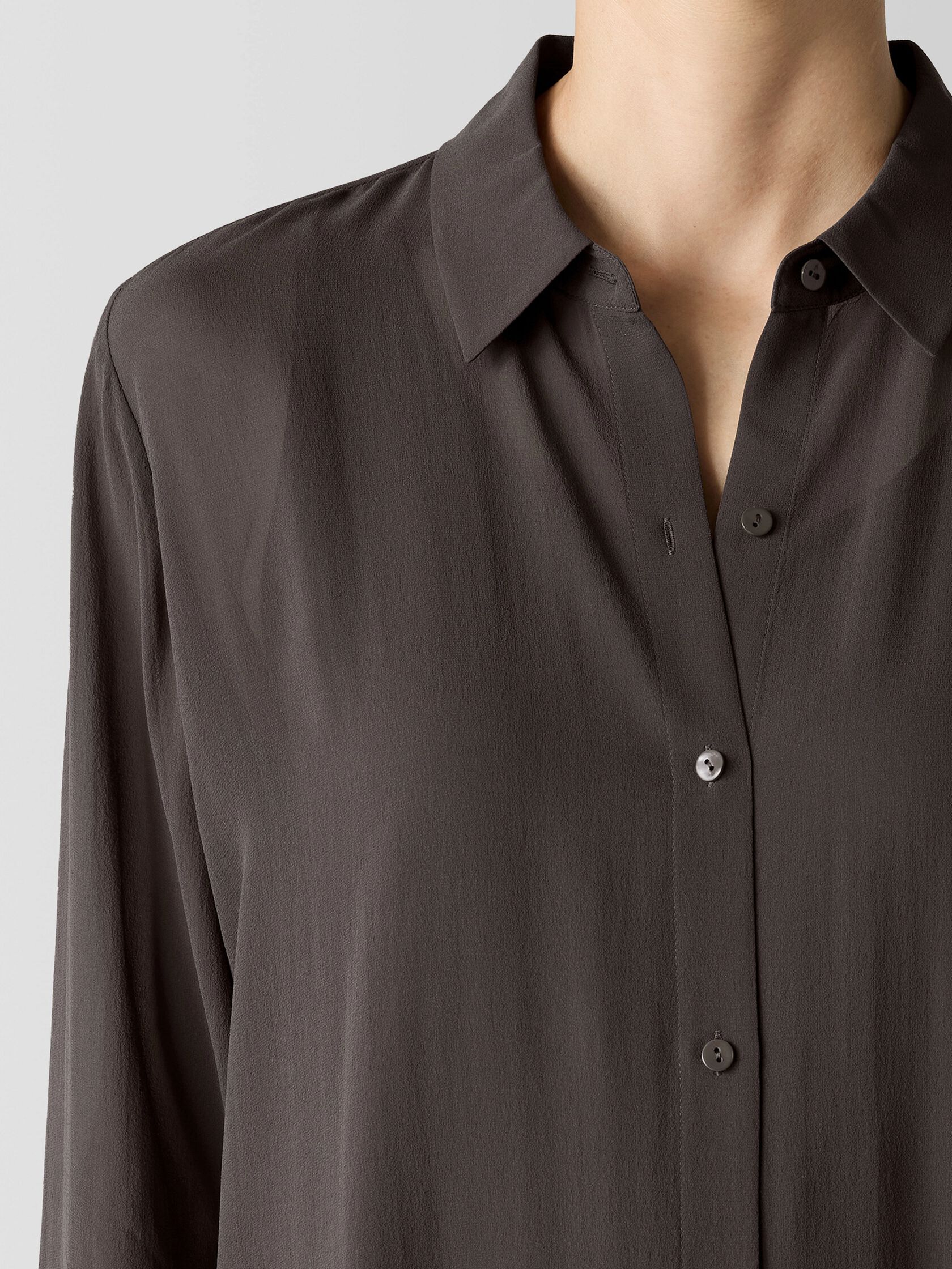 Sheer Silk Georgette Classic Collar Long Shirt