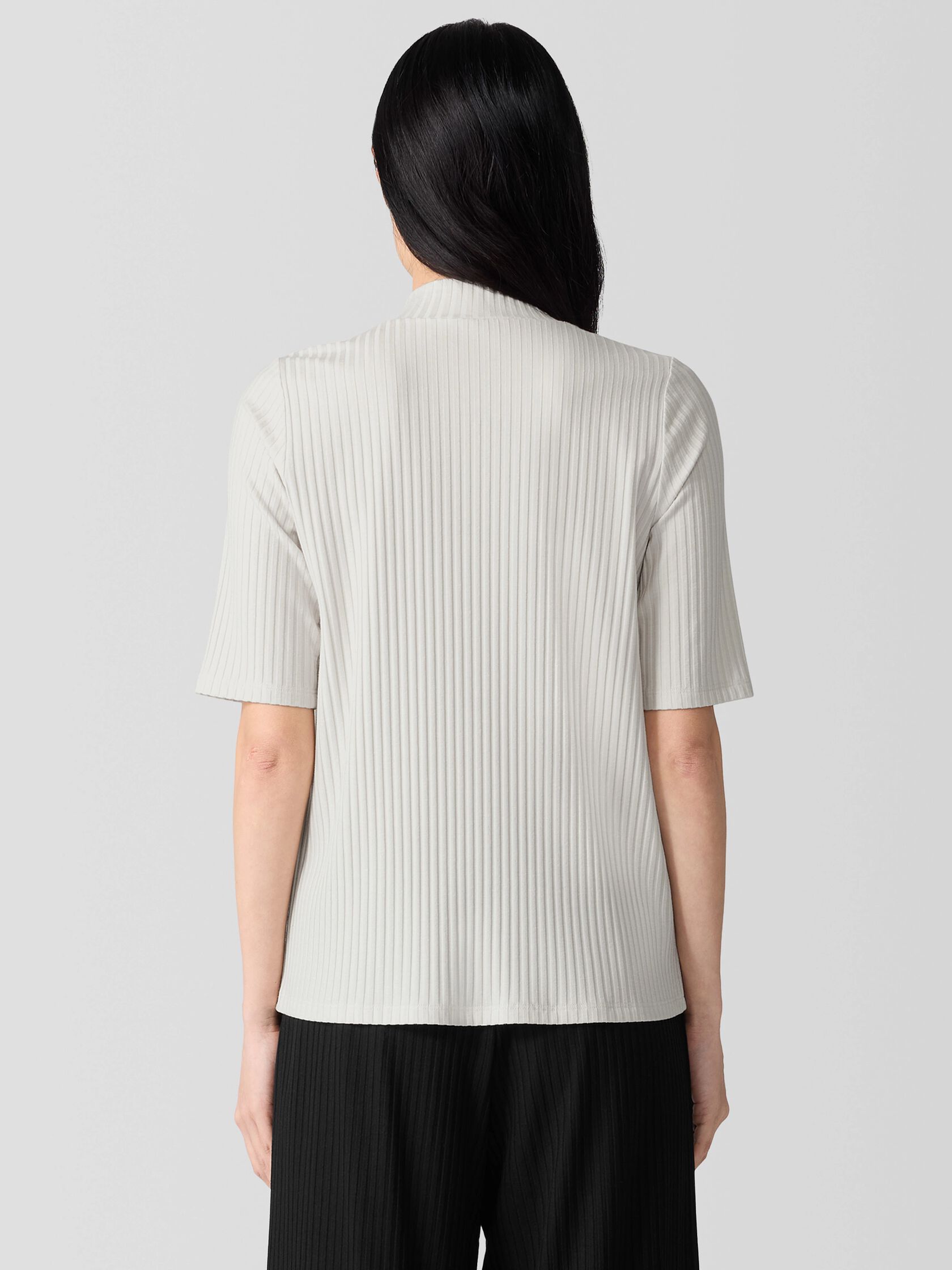 Textured Stretch Rib Mock Neck Top