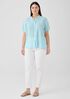 Organic Handkerchief Linen Band Collar Short-Sleeve Shirt