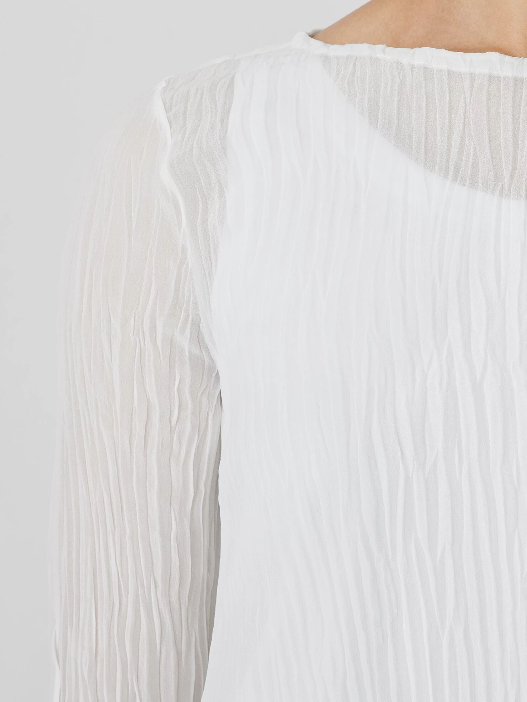 Crinkled Sheer Silk Georgette Bateau Neck Long Top