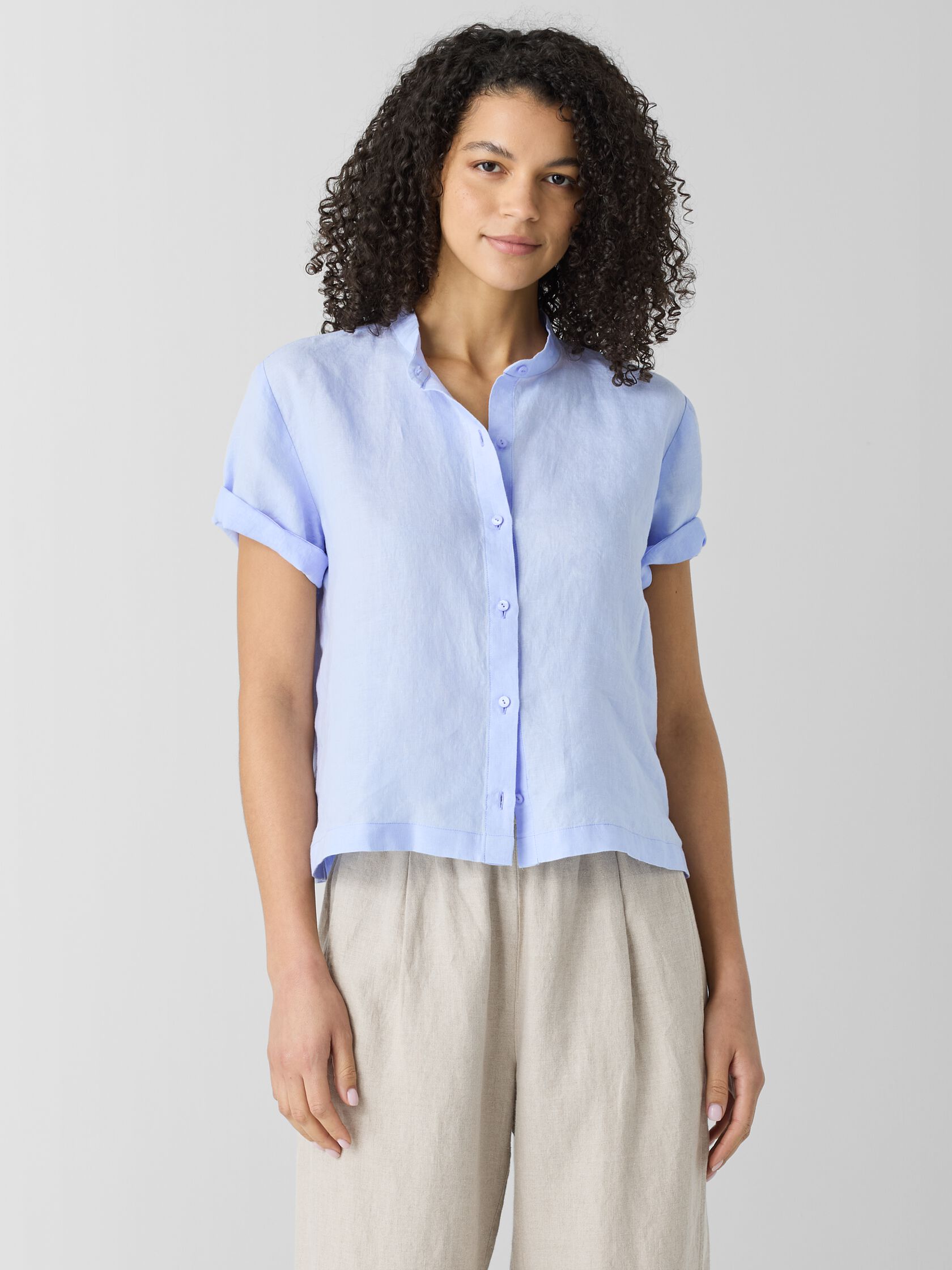Organic Handkerchief Linen Band Collar Shirt