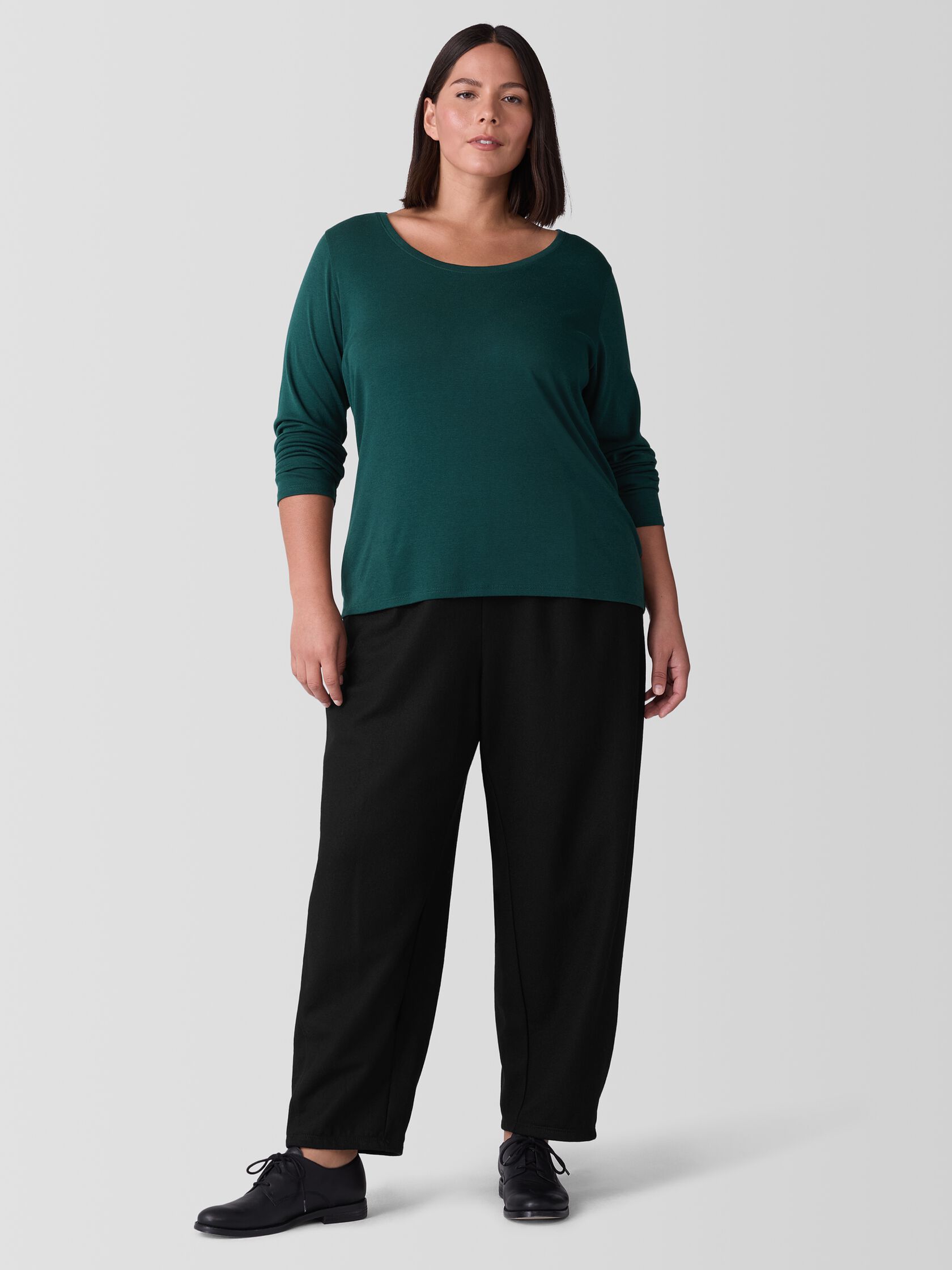 Ribbed Pima Cotton Blend Scoop Neck Top