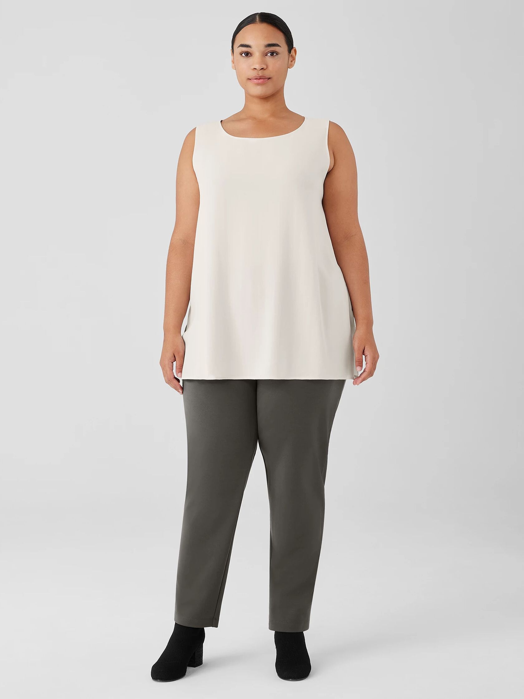 Silk Georgette Crepe Ballet Neck Long Tank