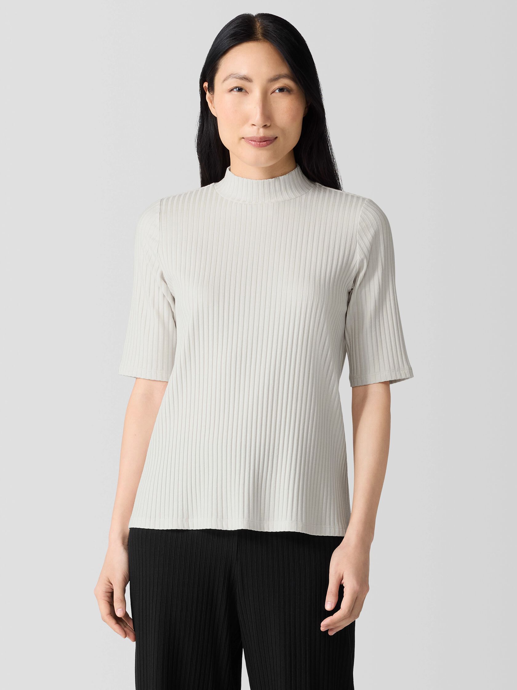 Textured Stretch Rib Mock Neck Top