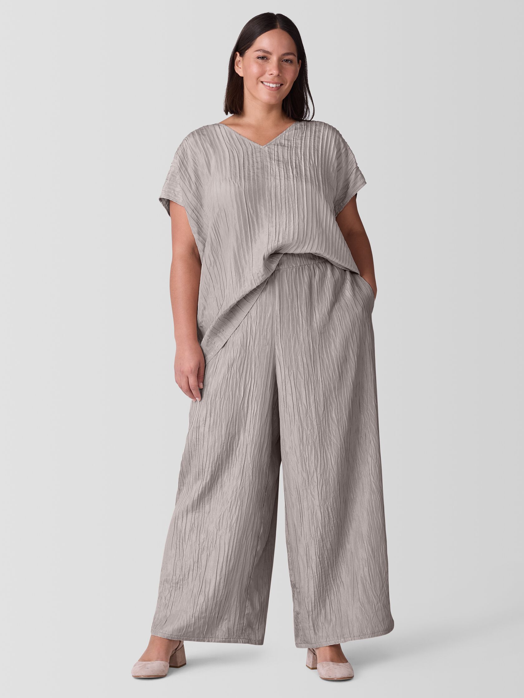 Textured Silk Jacquard Wide-Leg Pant