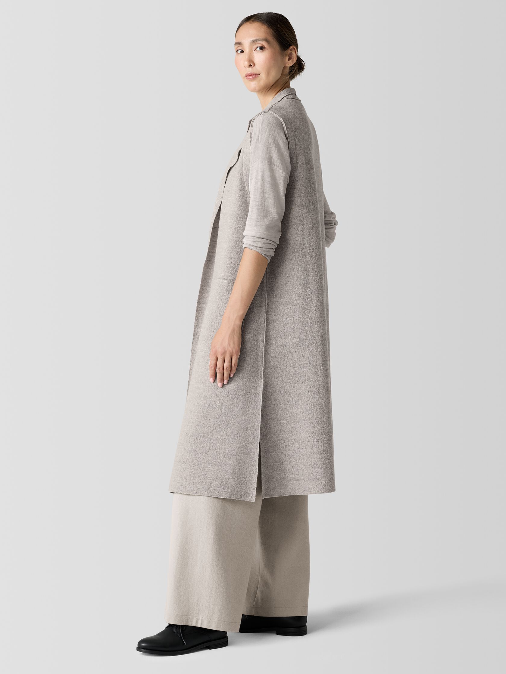 Lightweight Boiled Wool Shawl Collar Vest in Regenerative Wool