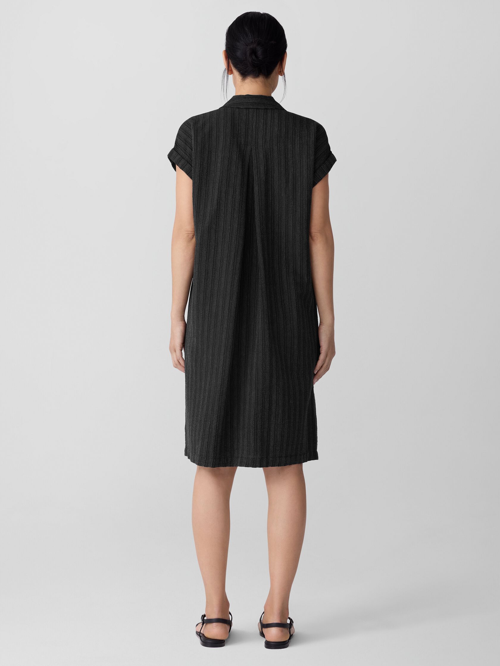Cotton Blend Stripe Stitch Shirtdress