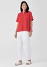 Organic Handkerchief Linen Band Collar Short-Sleeve Shirt
