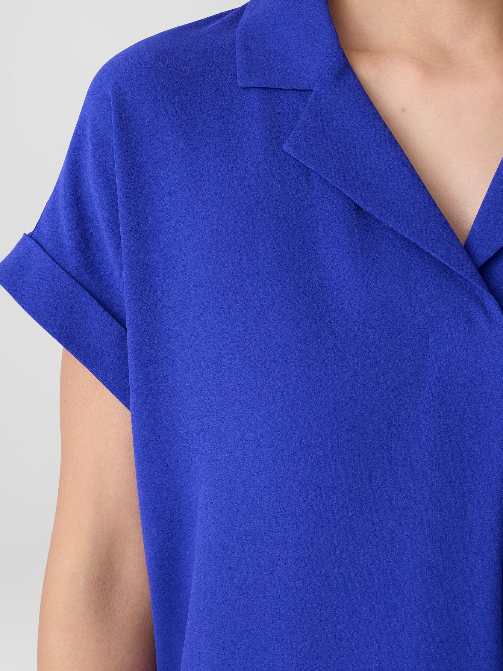 Silk Georgette Crepe Notch Collar Top