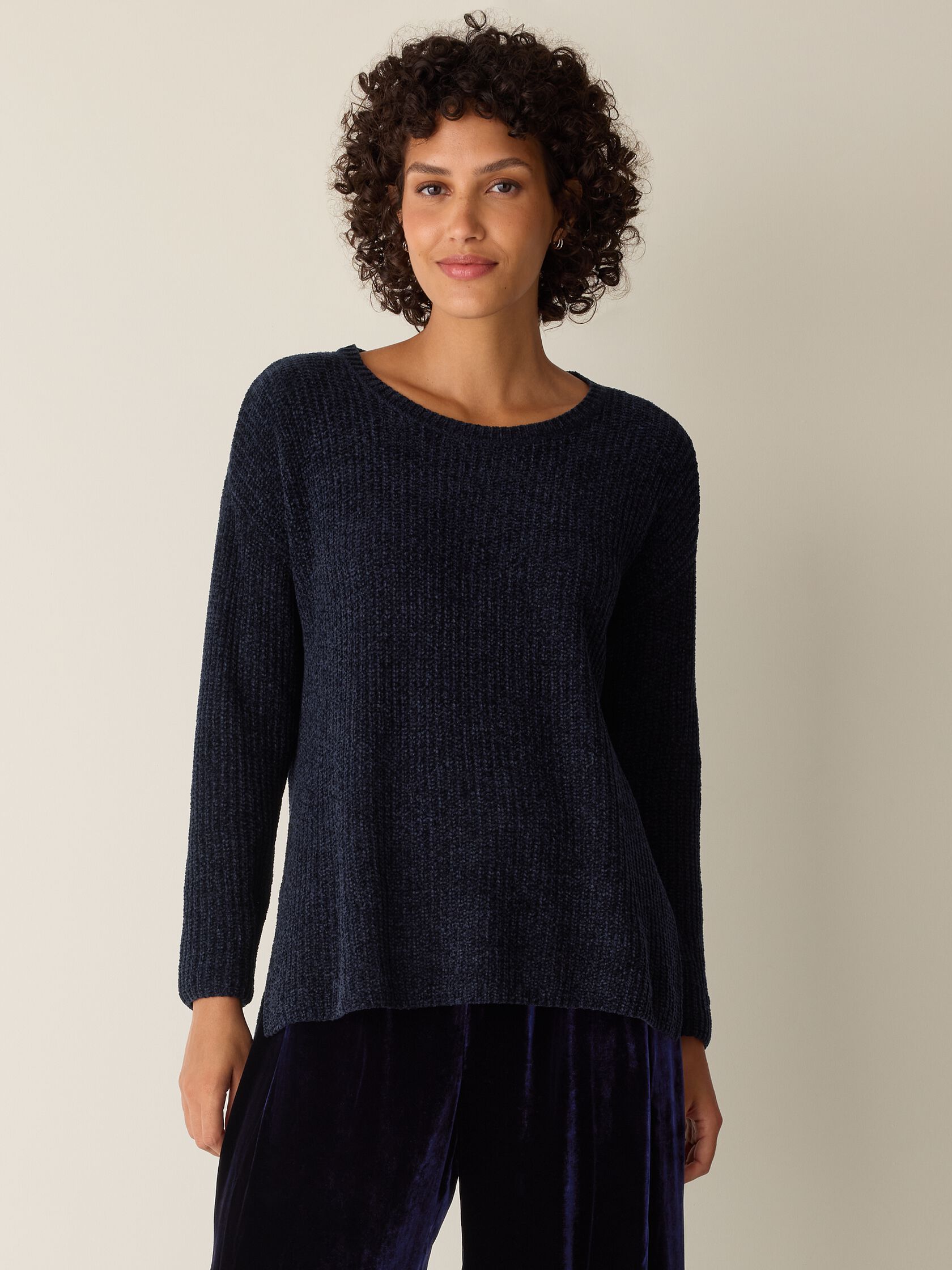 Chenille Blend Jewel Neck Top