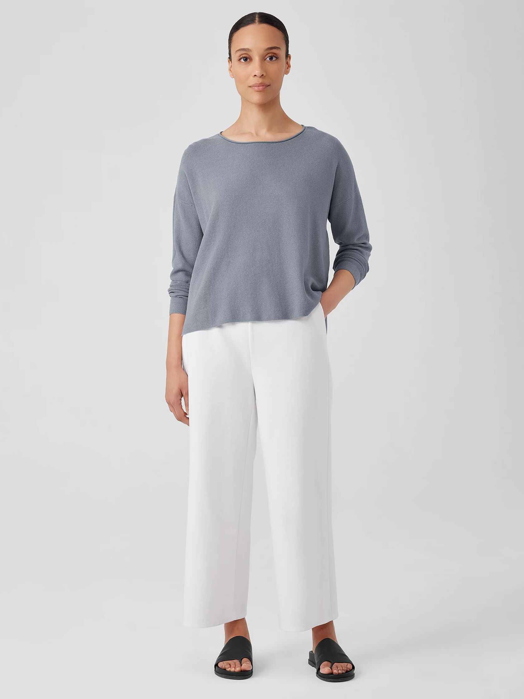 Organic Linen Cotton Jewel Neck Box-Top