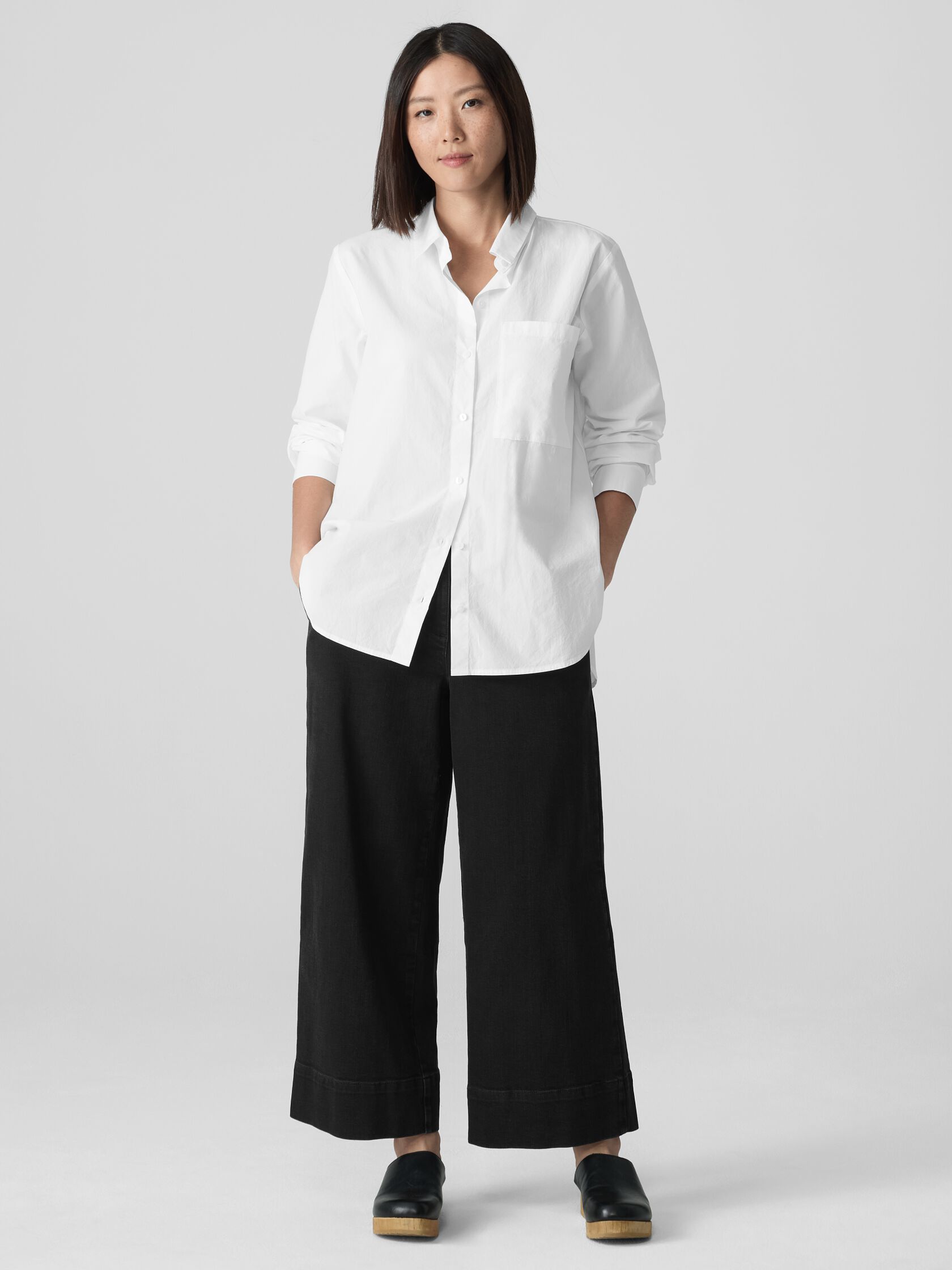 Cotton Stretch Denim Wide-Leg Jean
