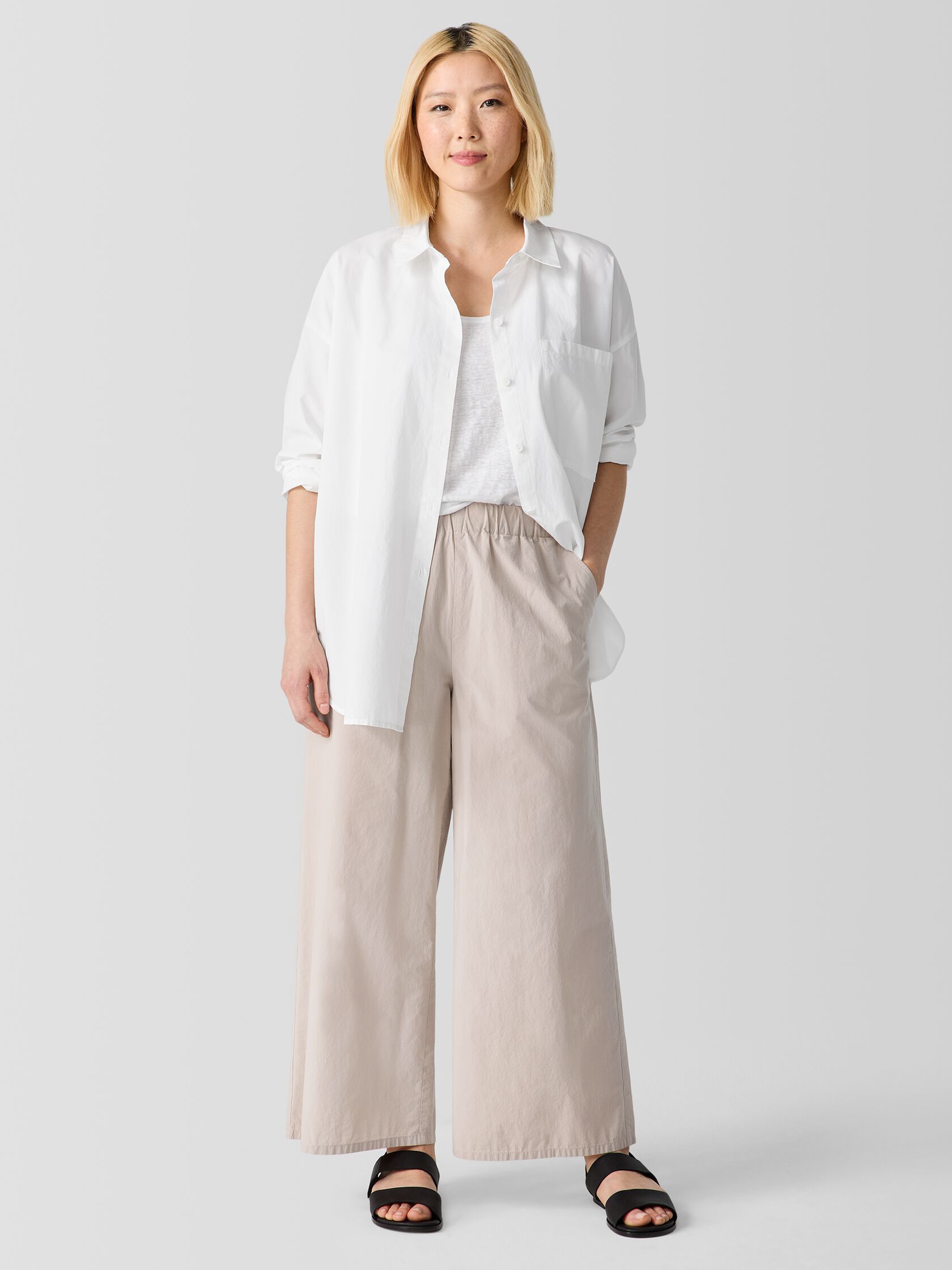 Washed Organic Cotton Poplin Wide-Leg Pant