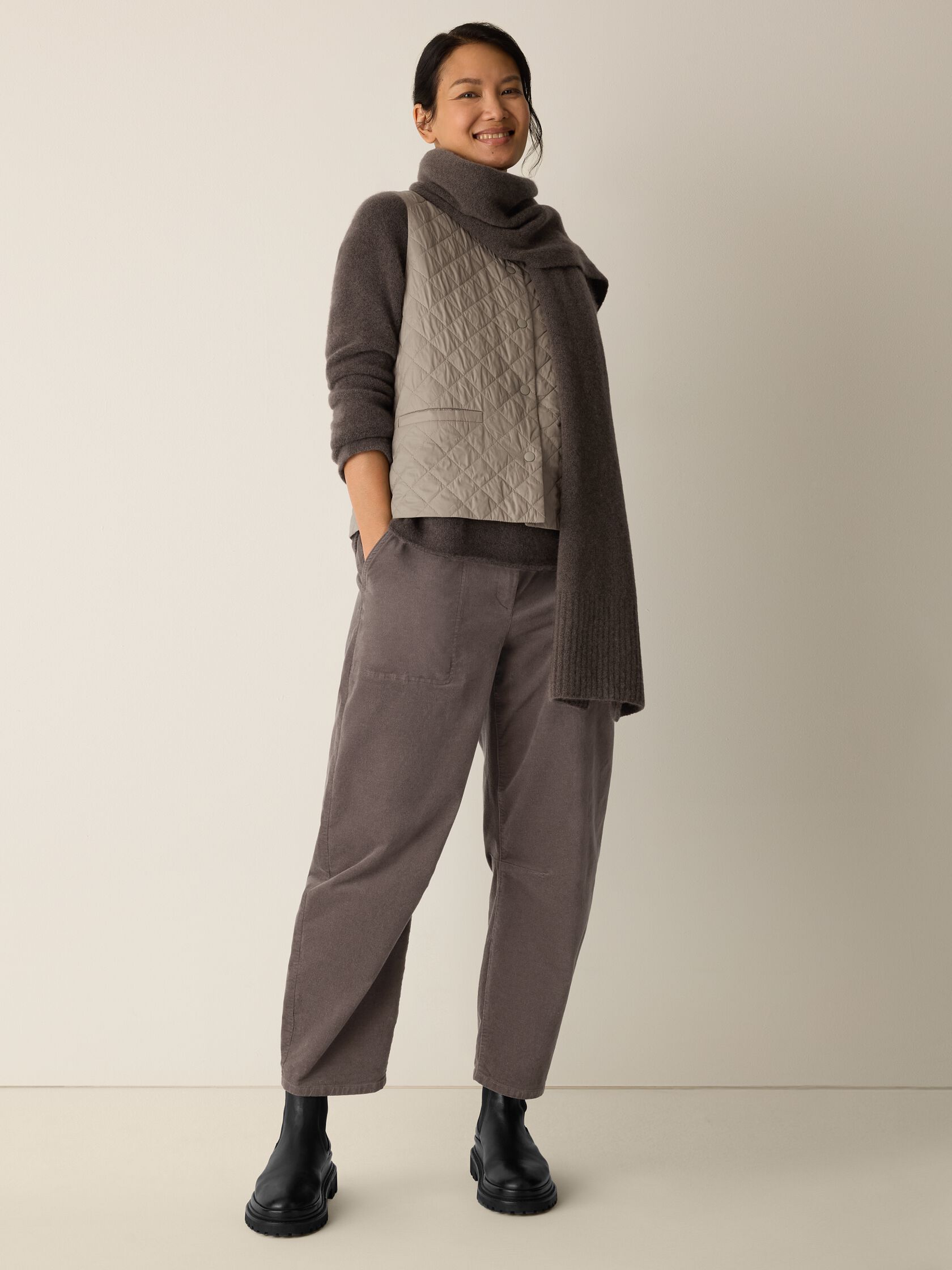 Eggshell Recycled Nylon Quilted V-Neck Vest