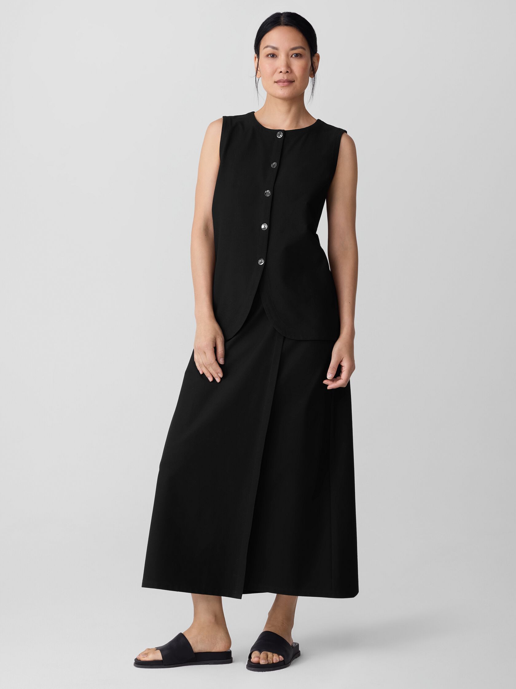 Washable Stretch Crepe Long Vest