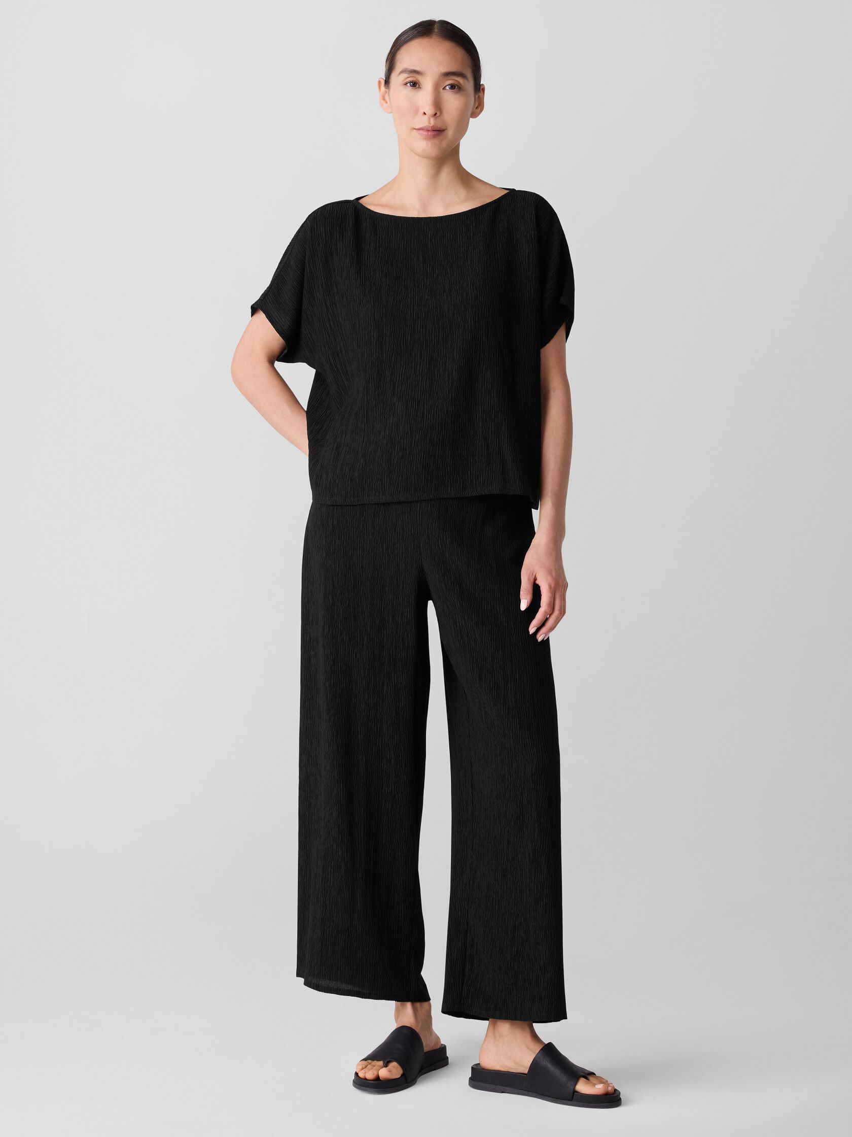 Woven Plissé Dolman Sleeve Top