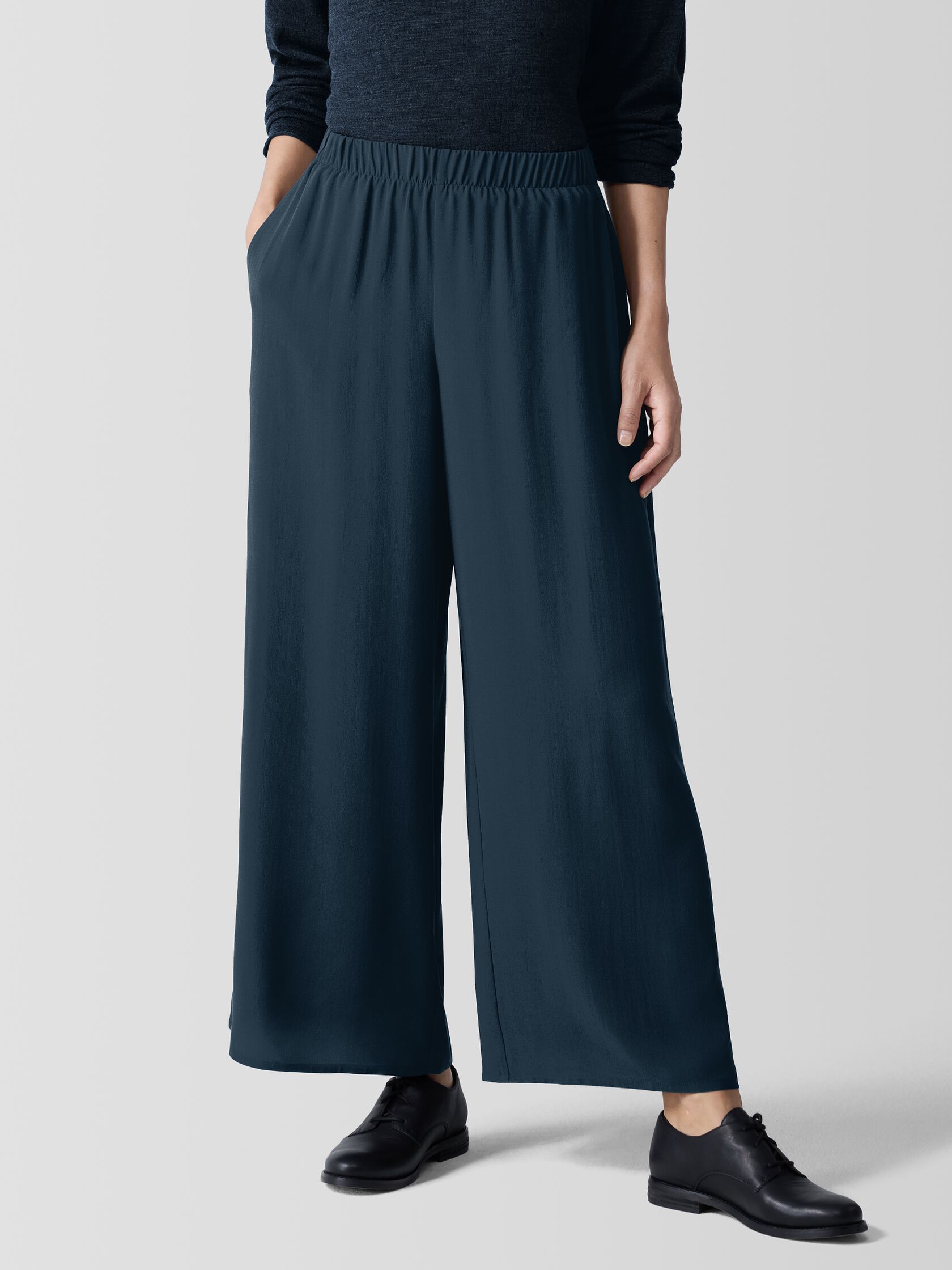 Silk Georgette Crepe Wide-Leg Pant
