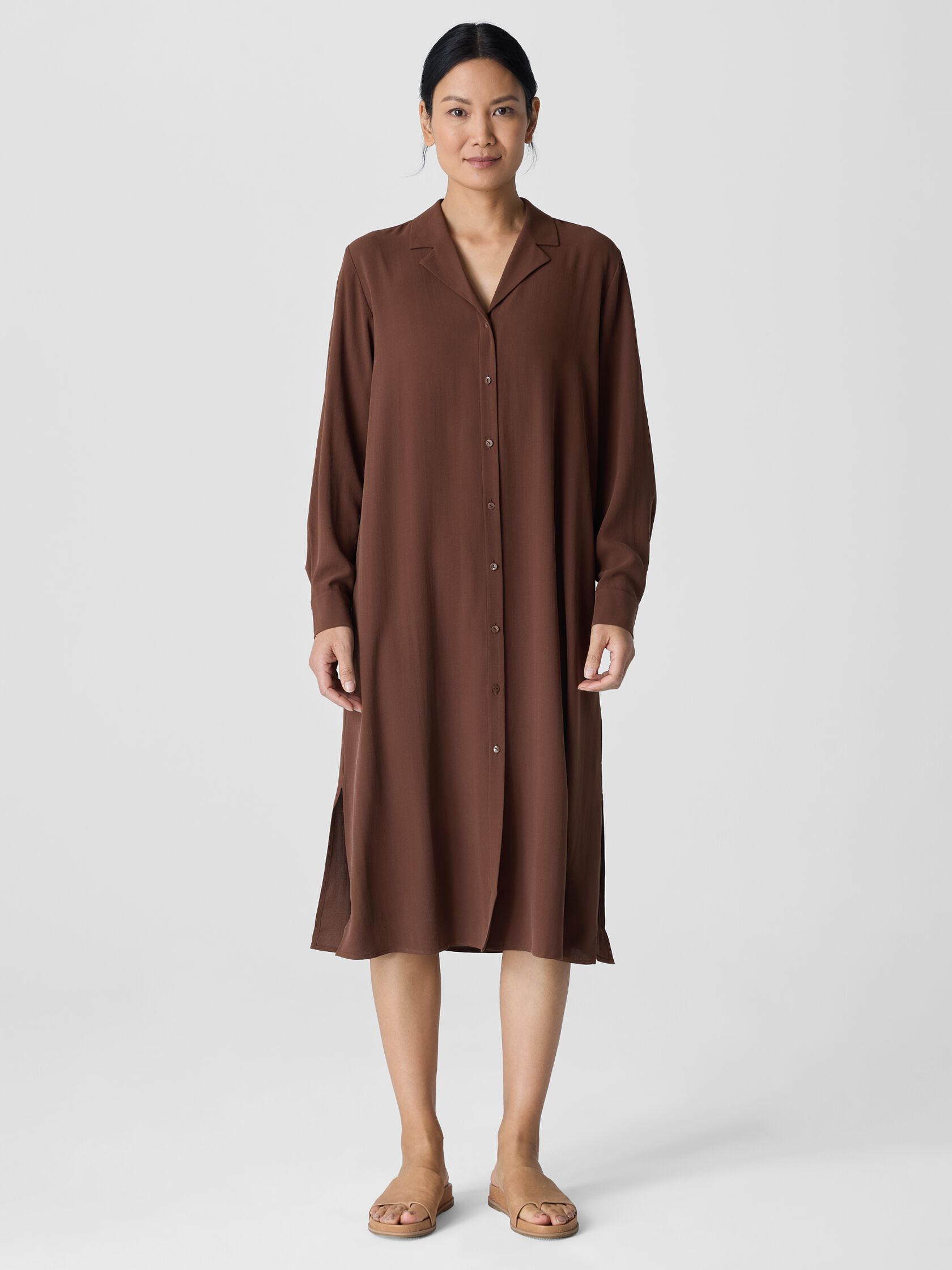 Silk Georgette Crepe Notch Collar Shirtdress