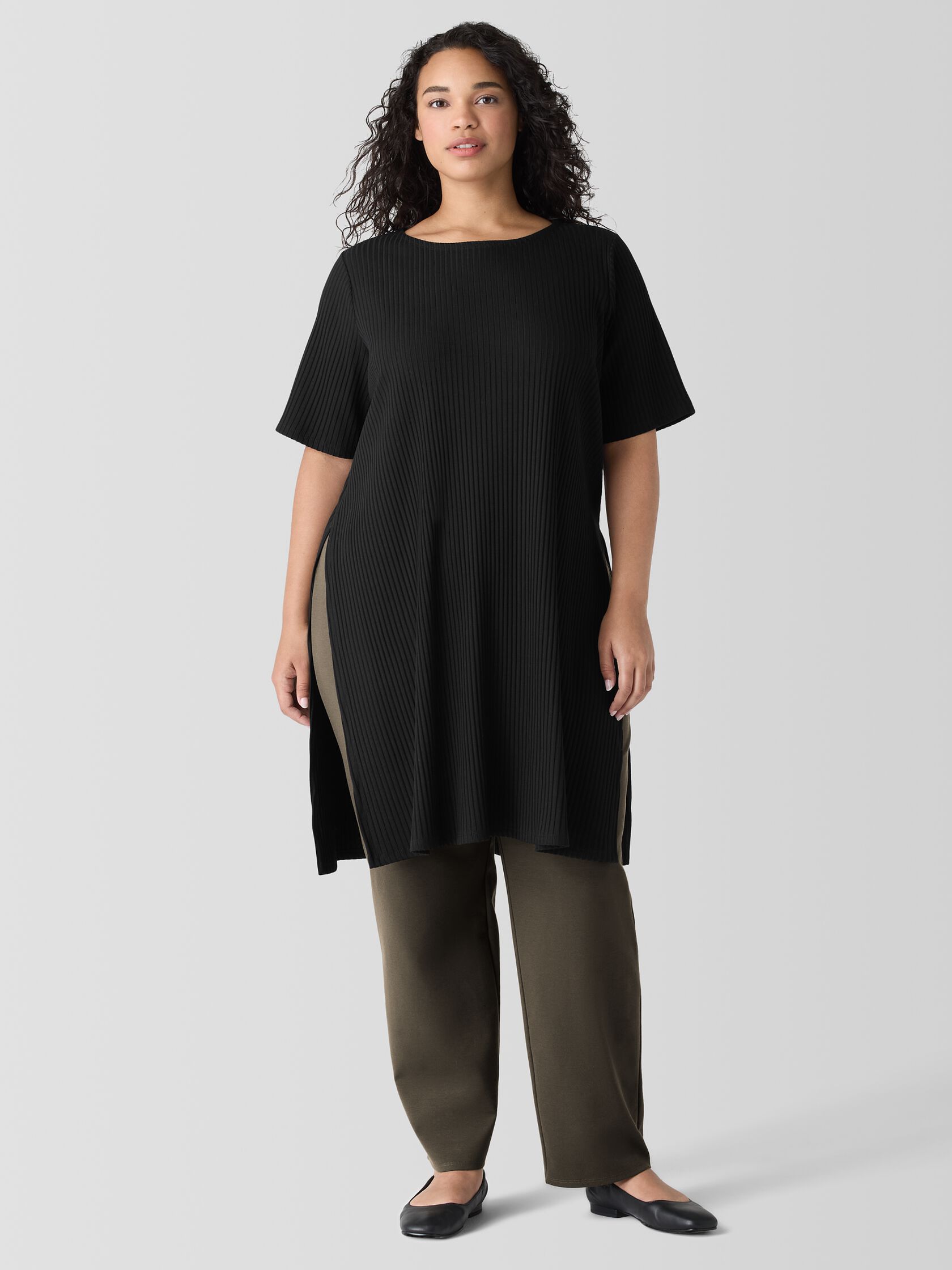 Textured Stretch Rib Ballet Neck Top