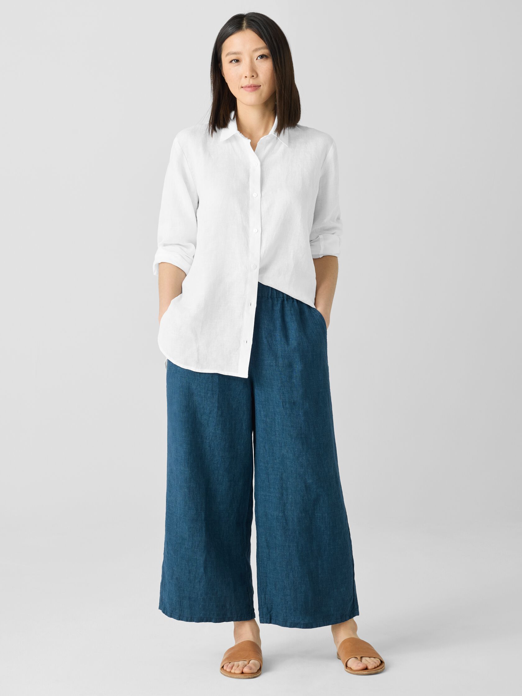Washed Organic Linen Délavé Wide-Leg Pant