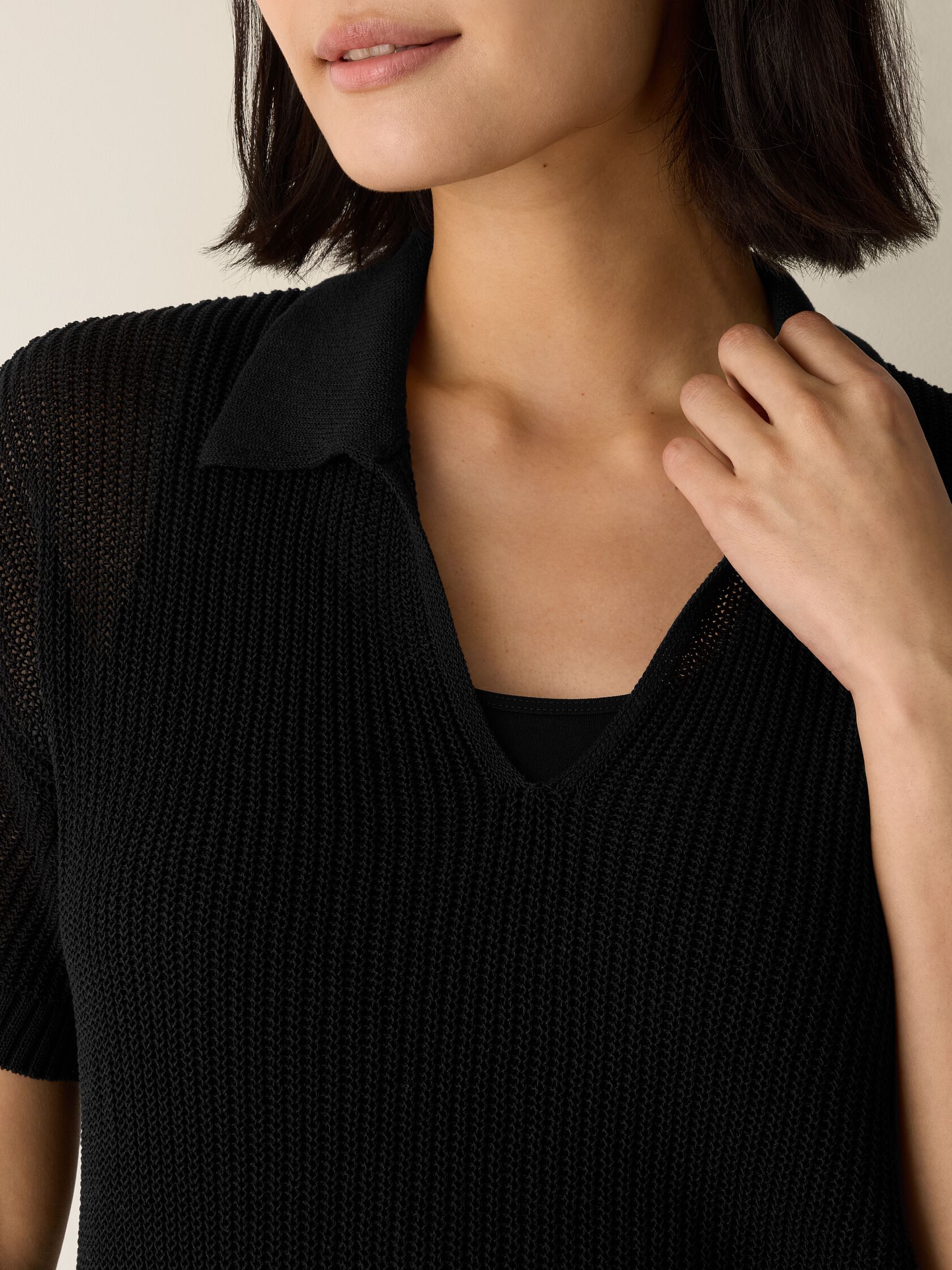 Cotton Silk Cord Split Neck Top