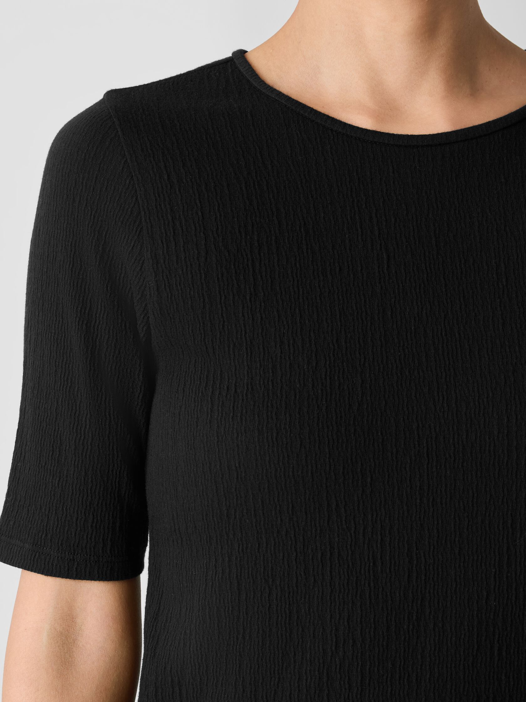 Crinkled Jersey Crew Neck Top